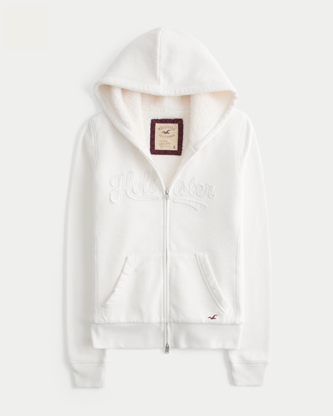 Женские худи Hollister Feel Good Sherpa-Lined Zip-Up Logo Graphic