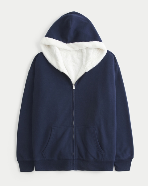 Женские худи Hollister Feel Good Reversible Faux Fur-Lined Fleece Zip-Up