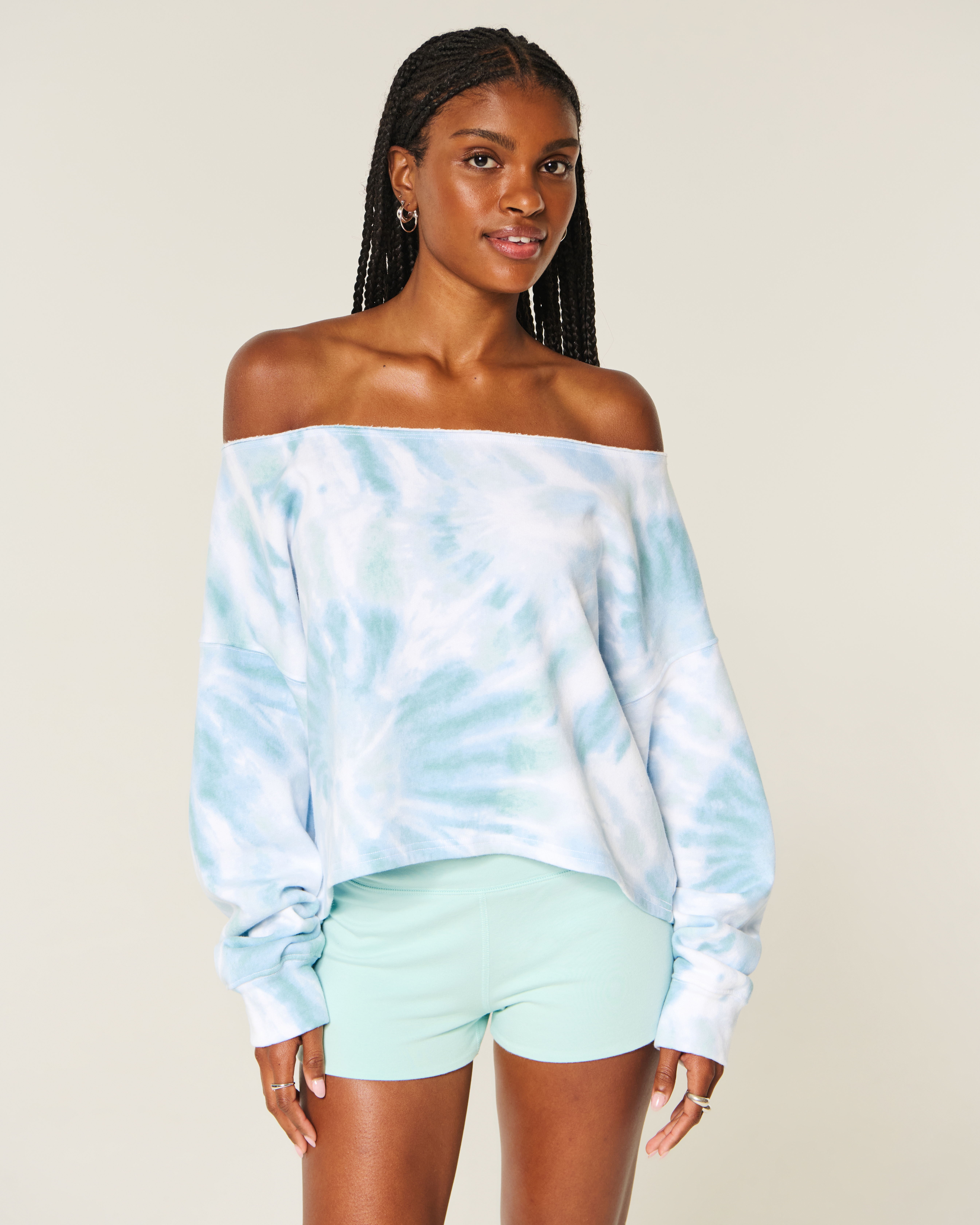 Женские худи Hollister Easy Tie-Dye Double Off-the-Shoulder Sweatshirt — фото 2