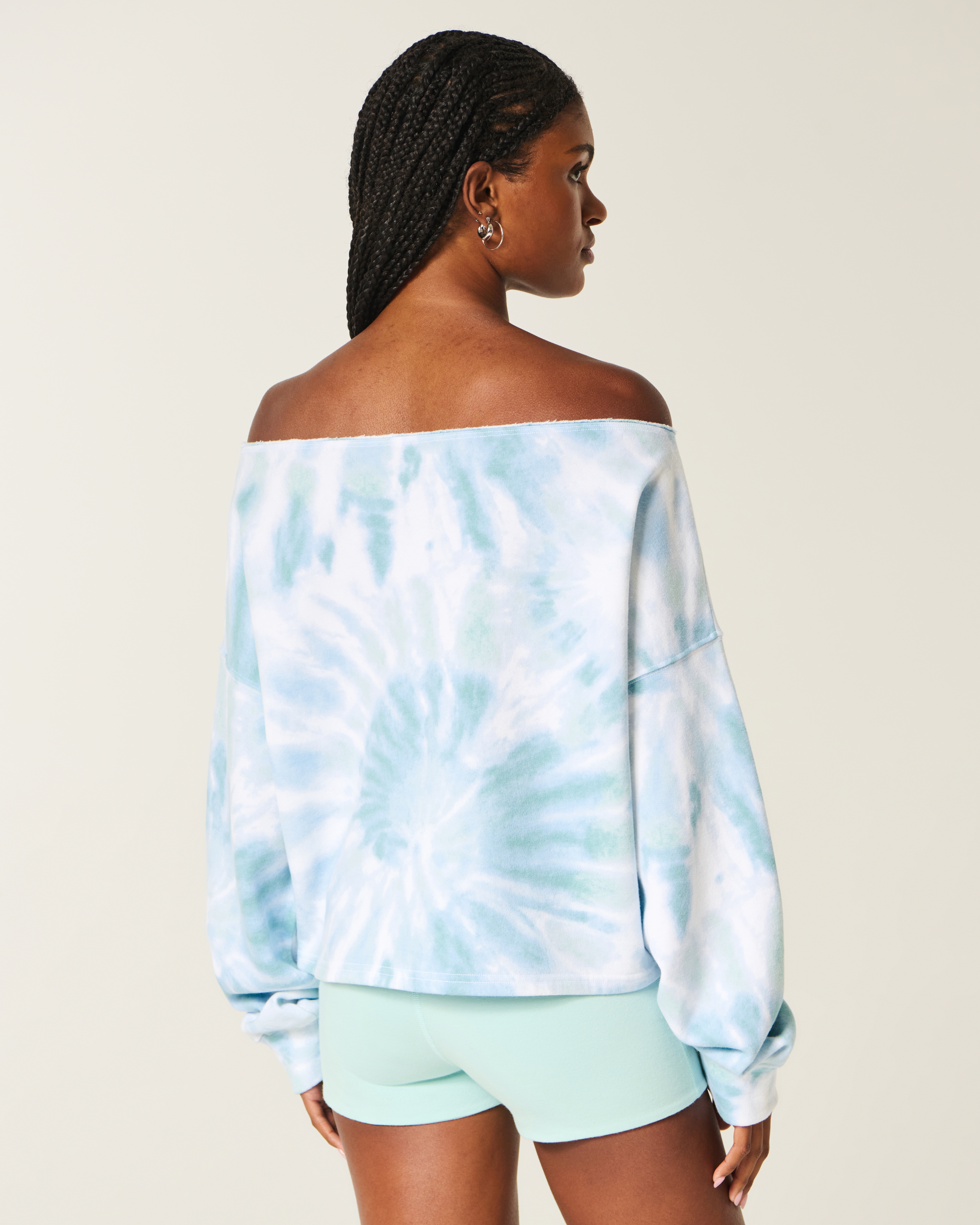 Женские худи Hollister Easy Tie-Dye Double Off-the-Shoulder Sweatshirt — фото 3