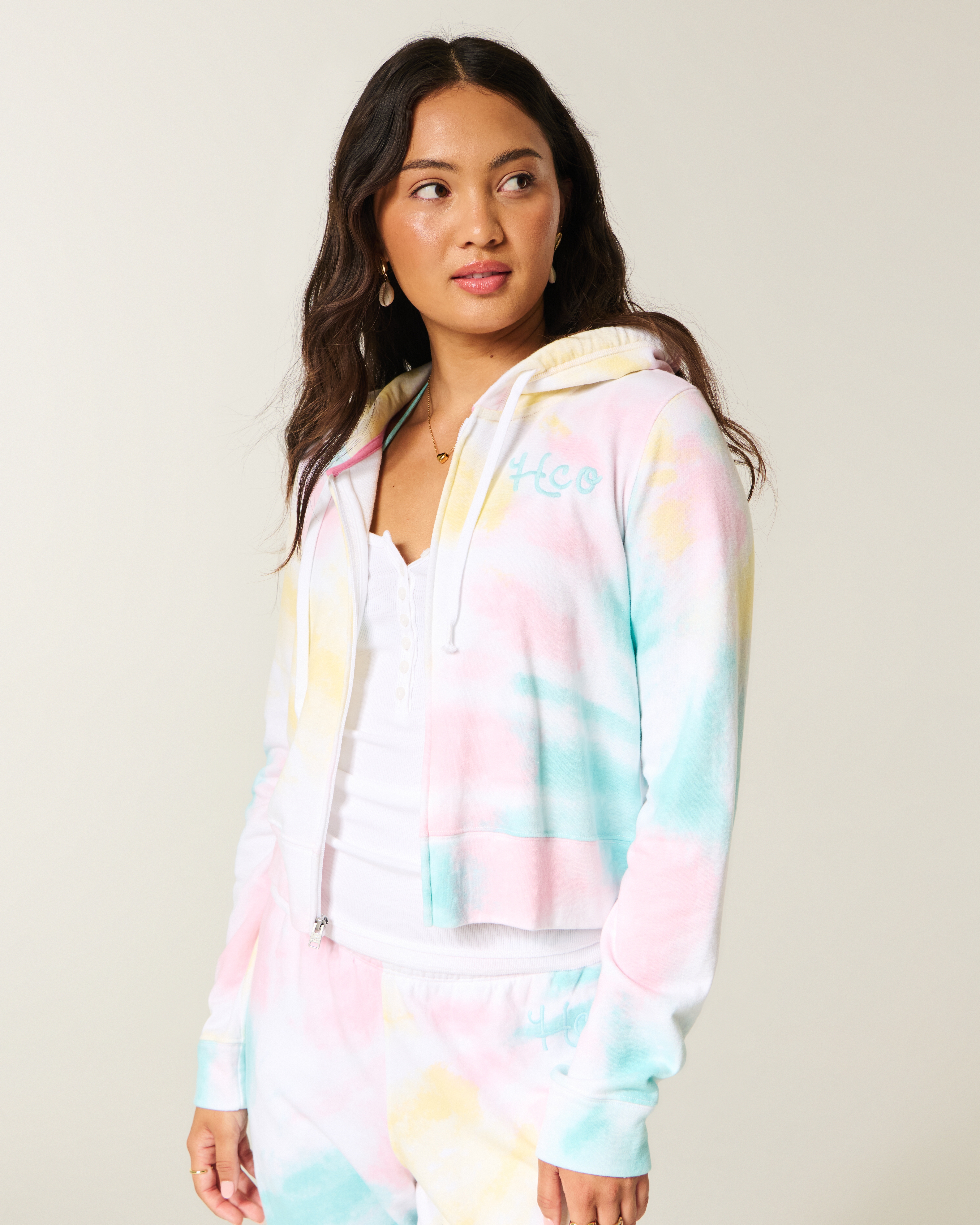 Женские худи Hollister Terry Logo Graphic Wash Effect Zip-Up — фото 2