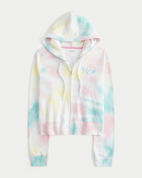 Женские худи Hollister Terry Logo Graphic Wash Effect Zip-Up