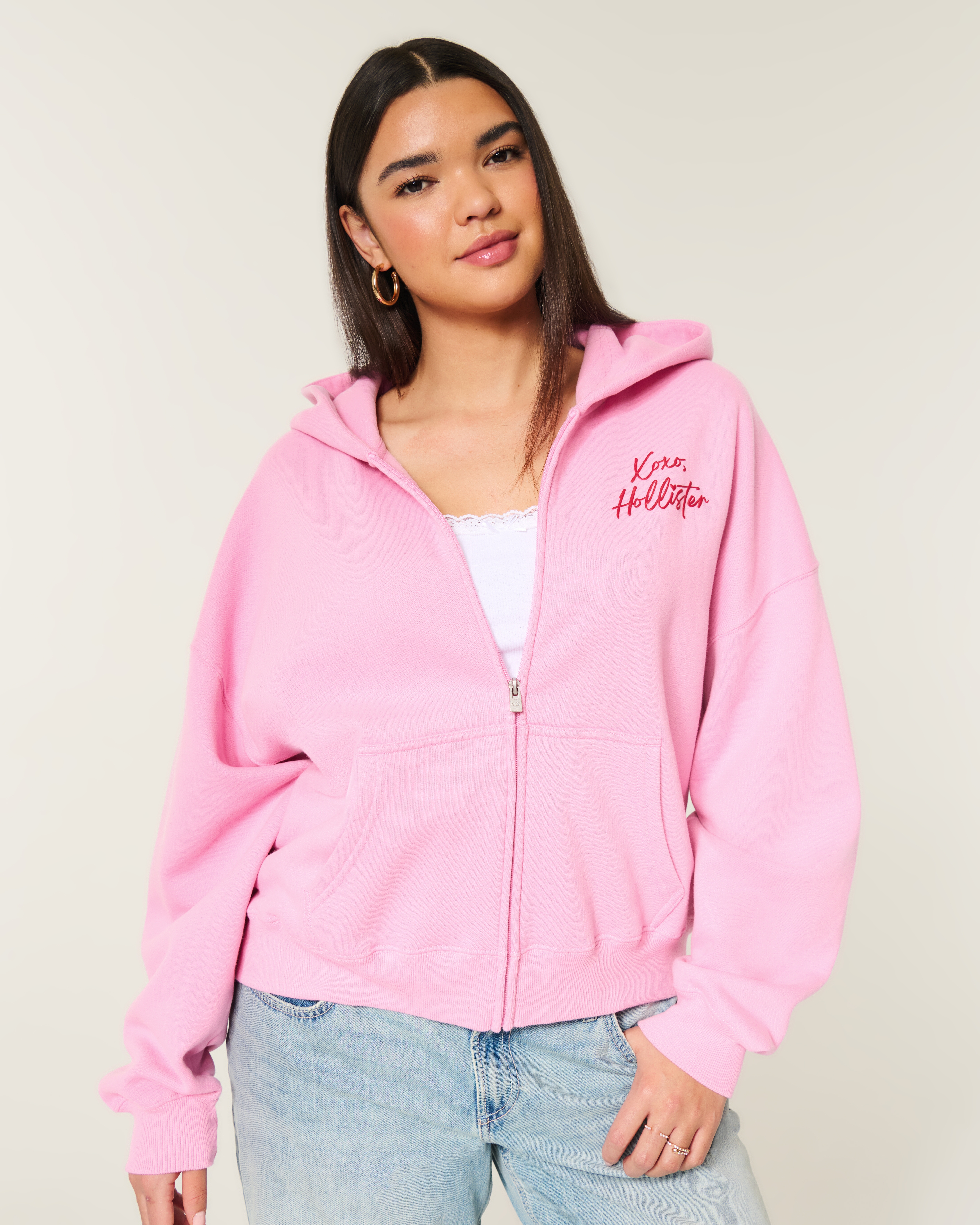 Женские худи Hollister Feel Good Easy Zip-Up Xoxo Graphic — фото 3