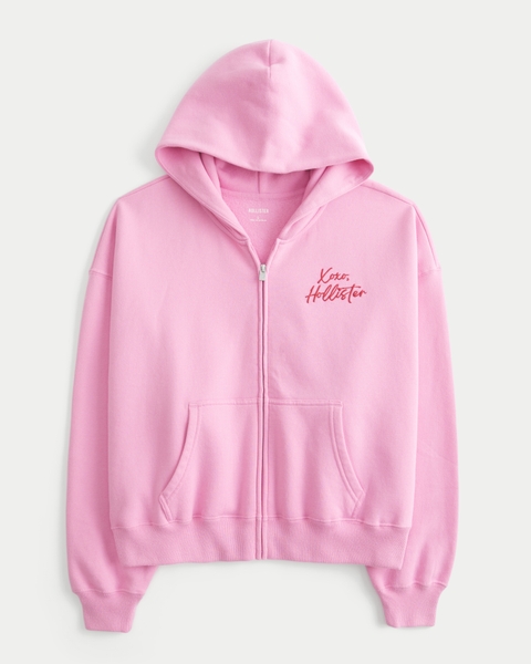 Женские худи Hollister Feel Good Easy Zip-Up Xoxo Graphic