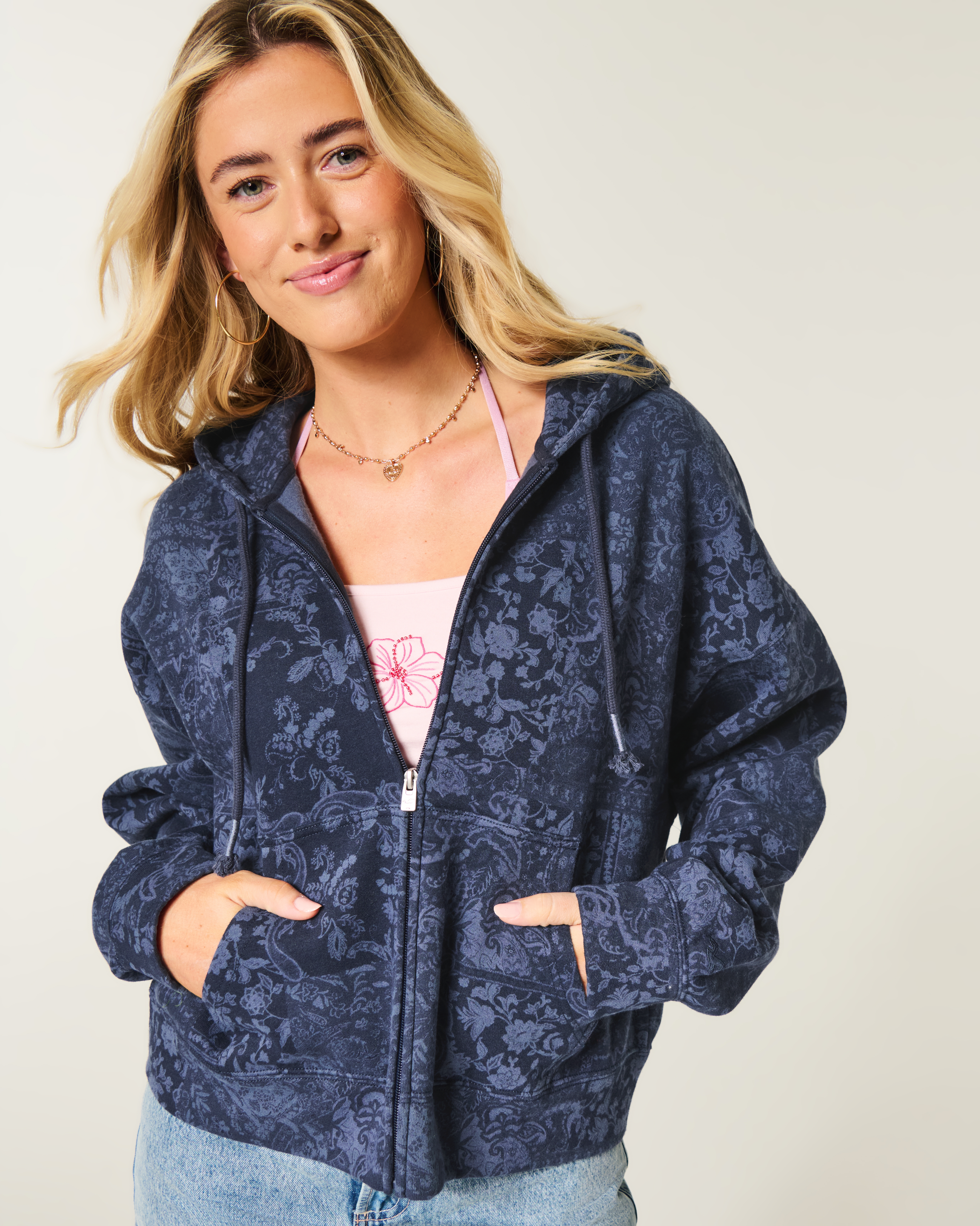 Женские худи Hollister Feel Good Easy Pattern Zip-Up — фото 2