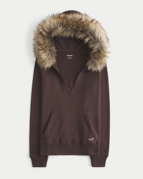 Женские худи Hollister Feel Good Faux Fur Trim V-Neck