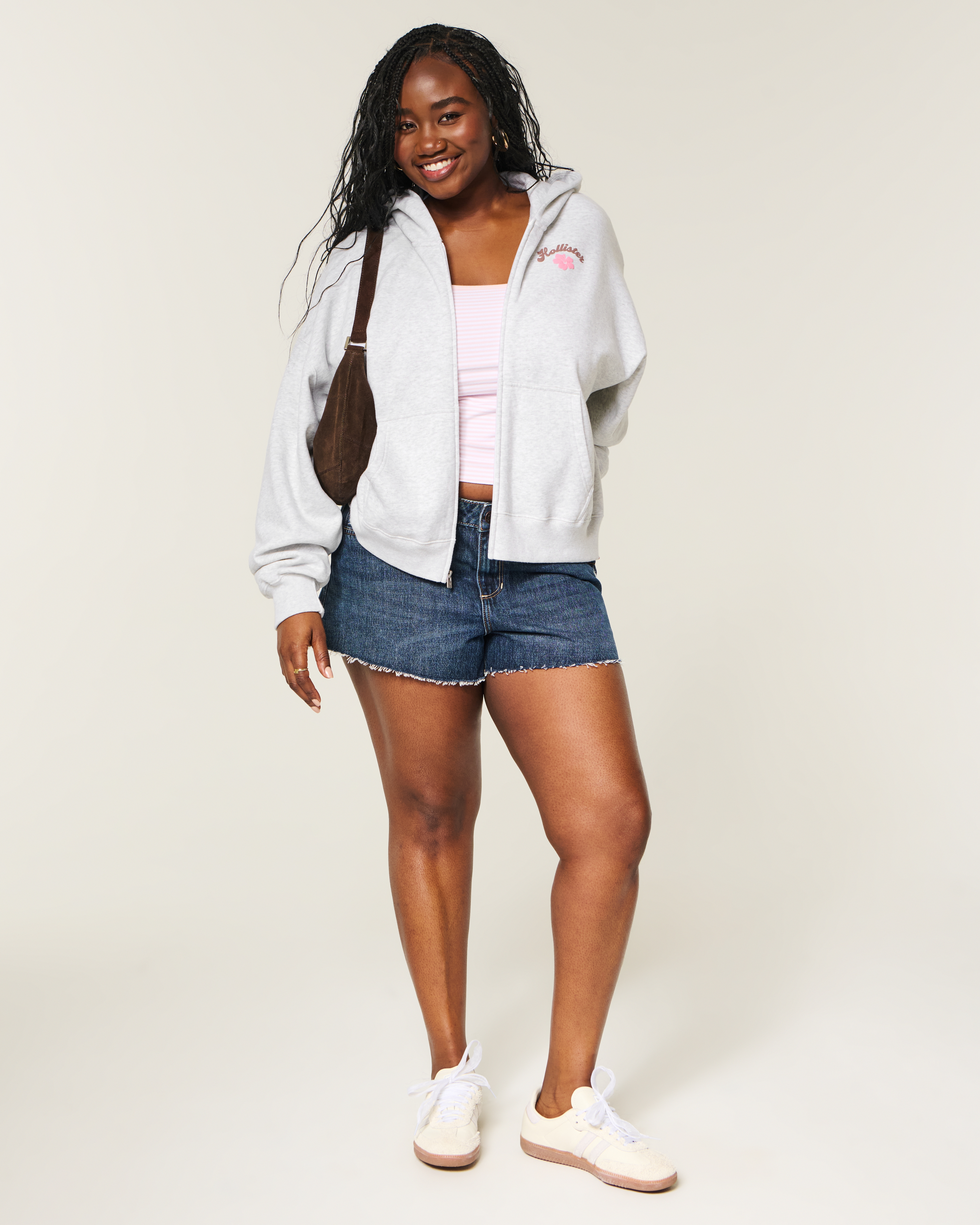 Женское худи Hollister Feel Good Easy Zip-Up Logo Graphic, цвет: Светлый меланжевый серый — фото 3