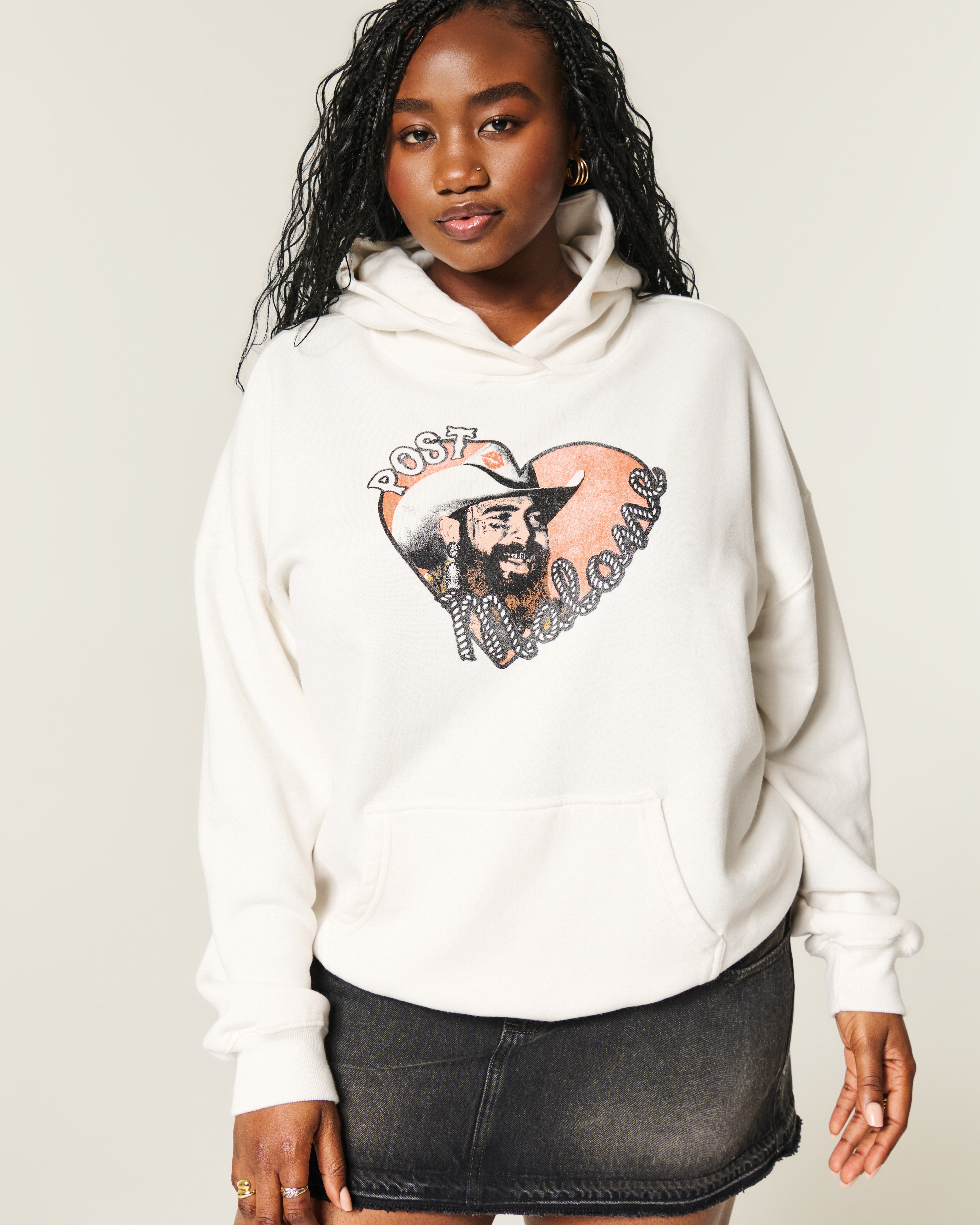 Женское худи Hollister Feel Good Oversized Floral Graphic, цвет: Облачный белый — фото 2