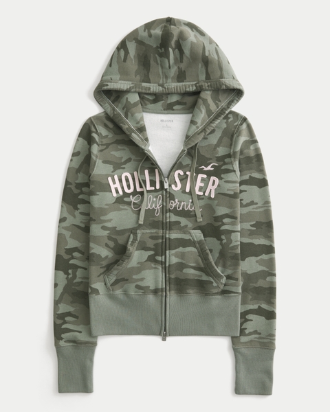 Женские худи Hollister Feel Good Zip-Up Logo Graphic