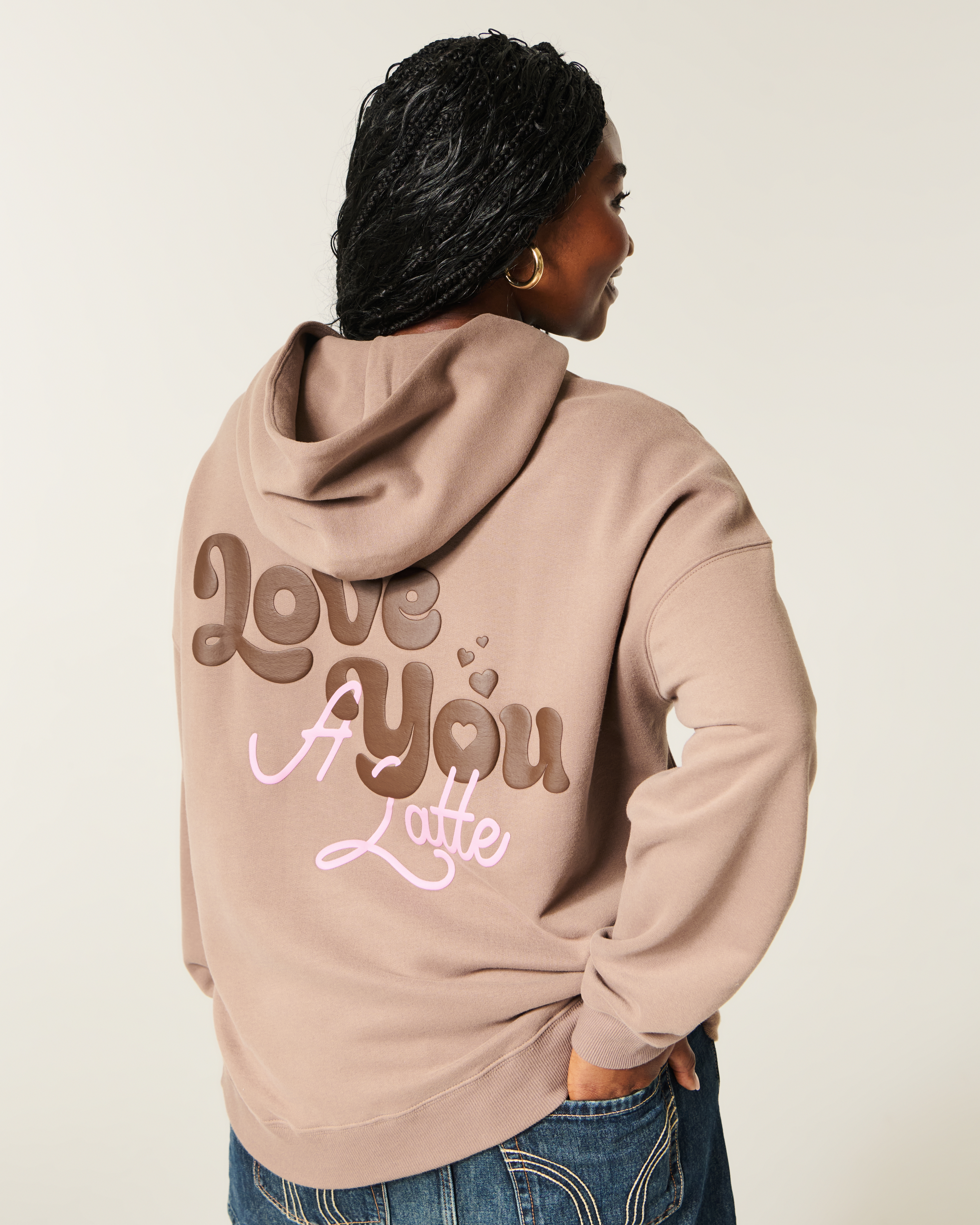 Женские худи Hollister Feel Good Oversized Latte Graphic — фото 3