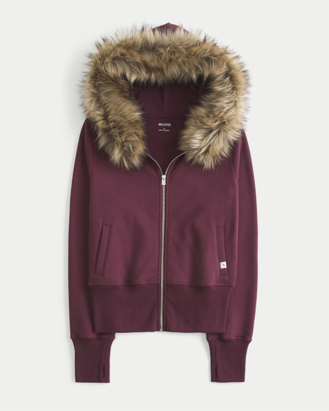 Женские худи Hollister Feel Good Faux Fur Trim Zip-Up