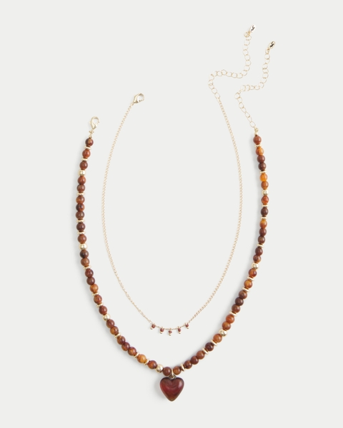 Hollister Beaded Heart Necklace 2-Pack