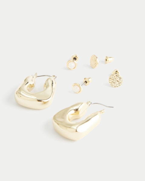 Hollister Silver Hoop & Stud Earring 3-Pack