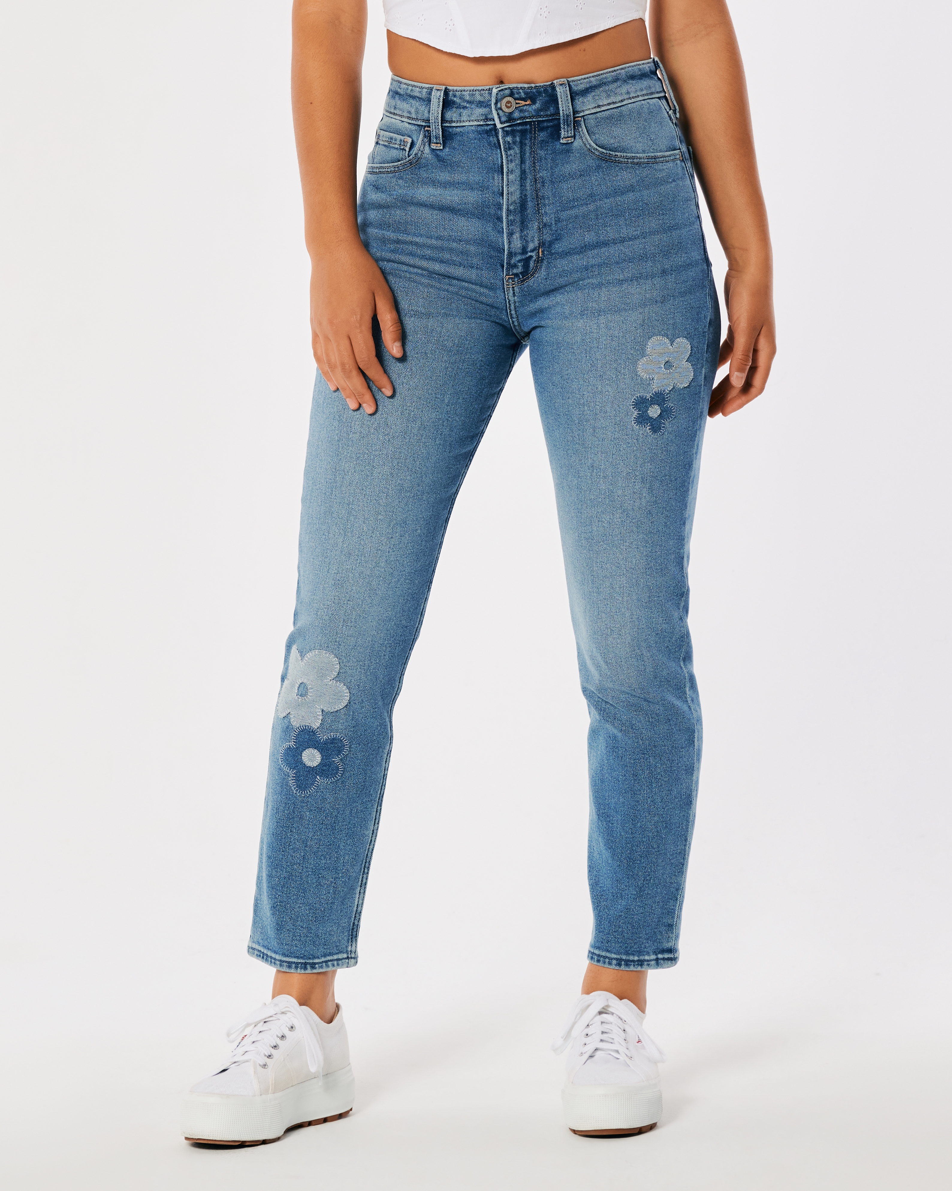 Женские джинсы Hollister Ultra High-Rise Flower Patch Mom, цвет: Medium Patchwork — фото 3