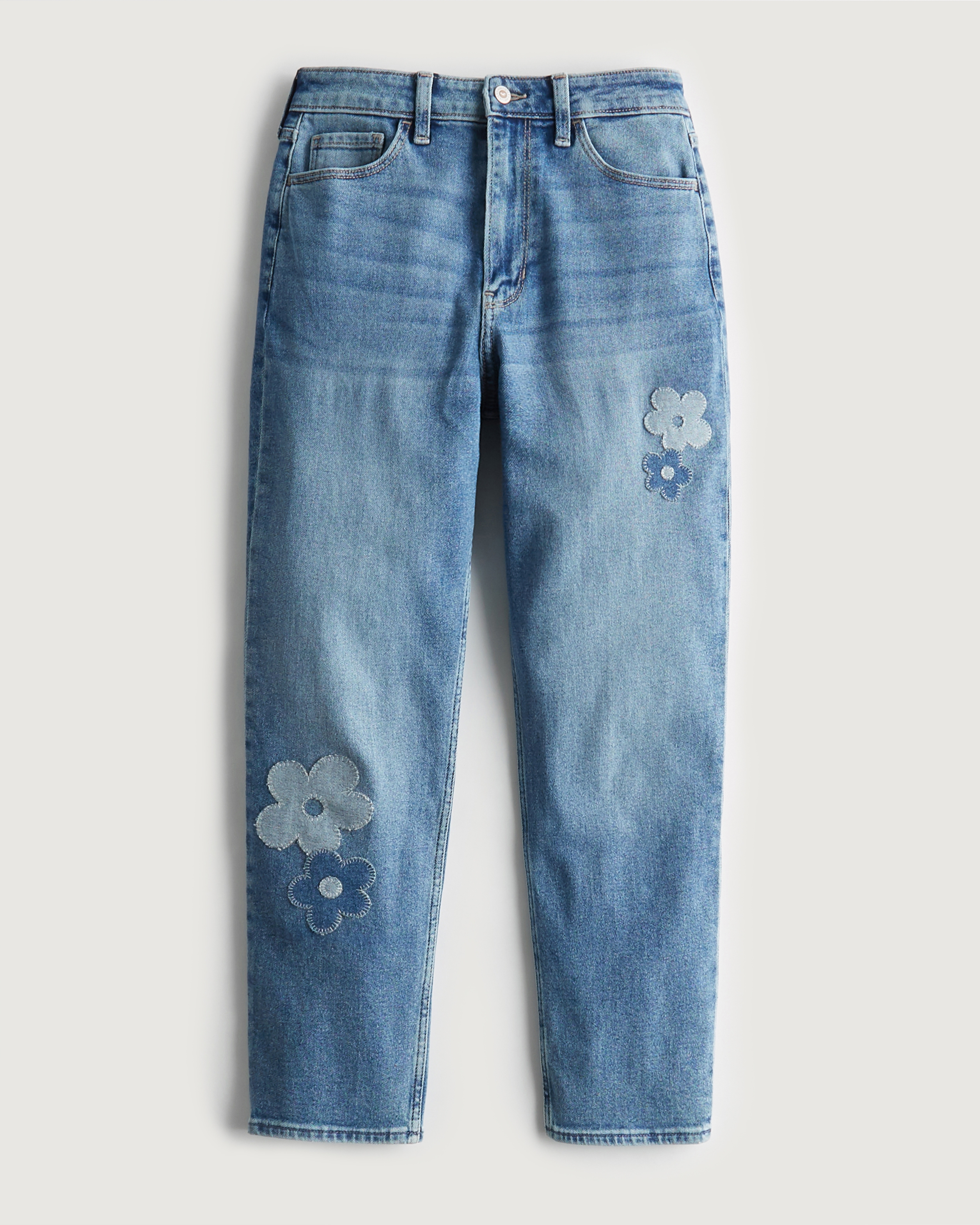Женские джинсы Hollister Ultra High-Rise Flower Patch Mom, цвет: Medium Patchwork — фото 1