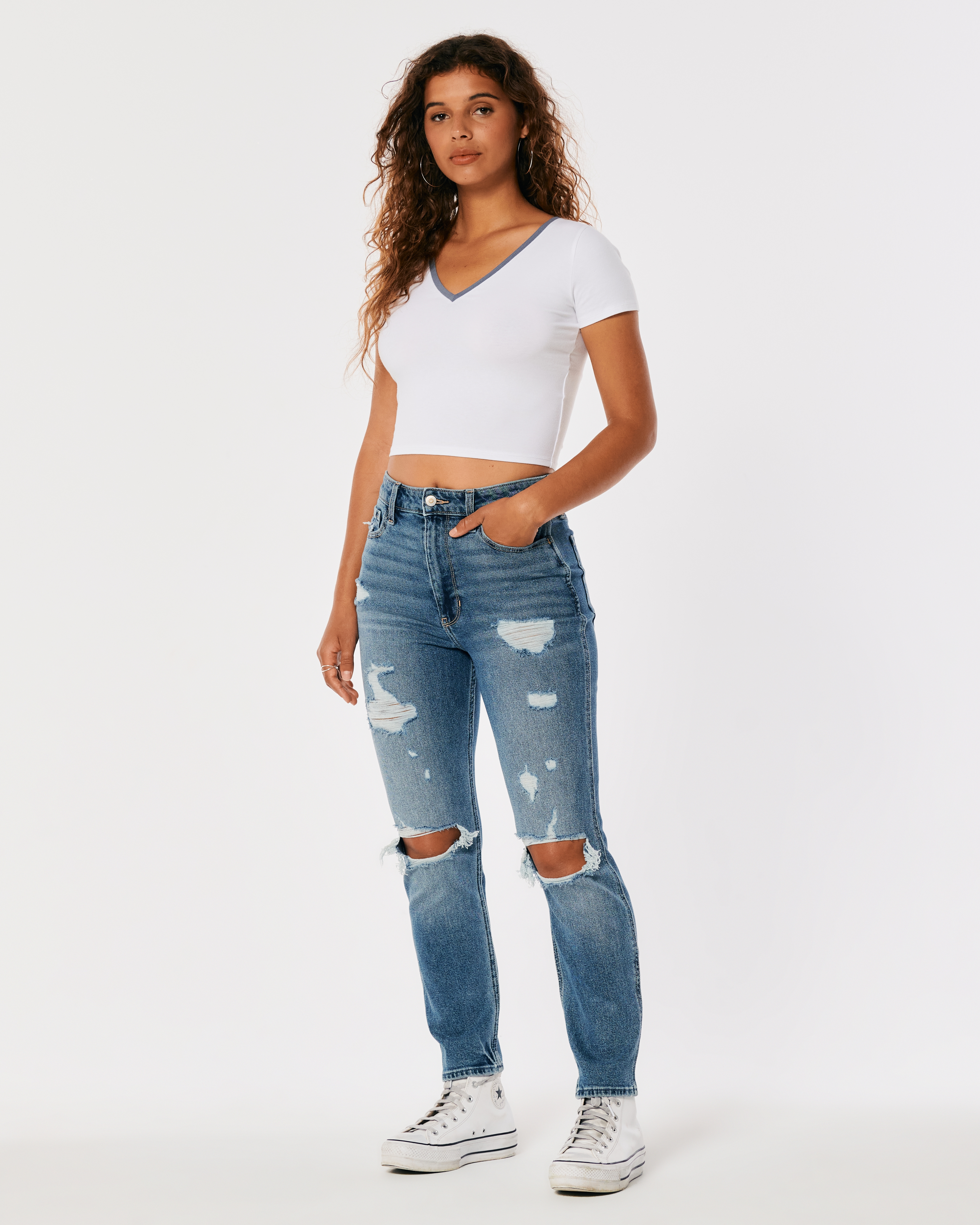 white ripped mom jeans