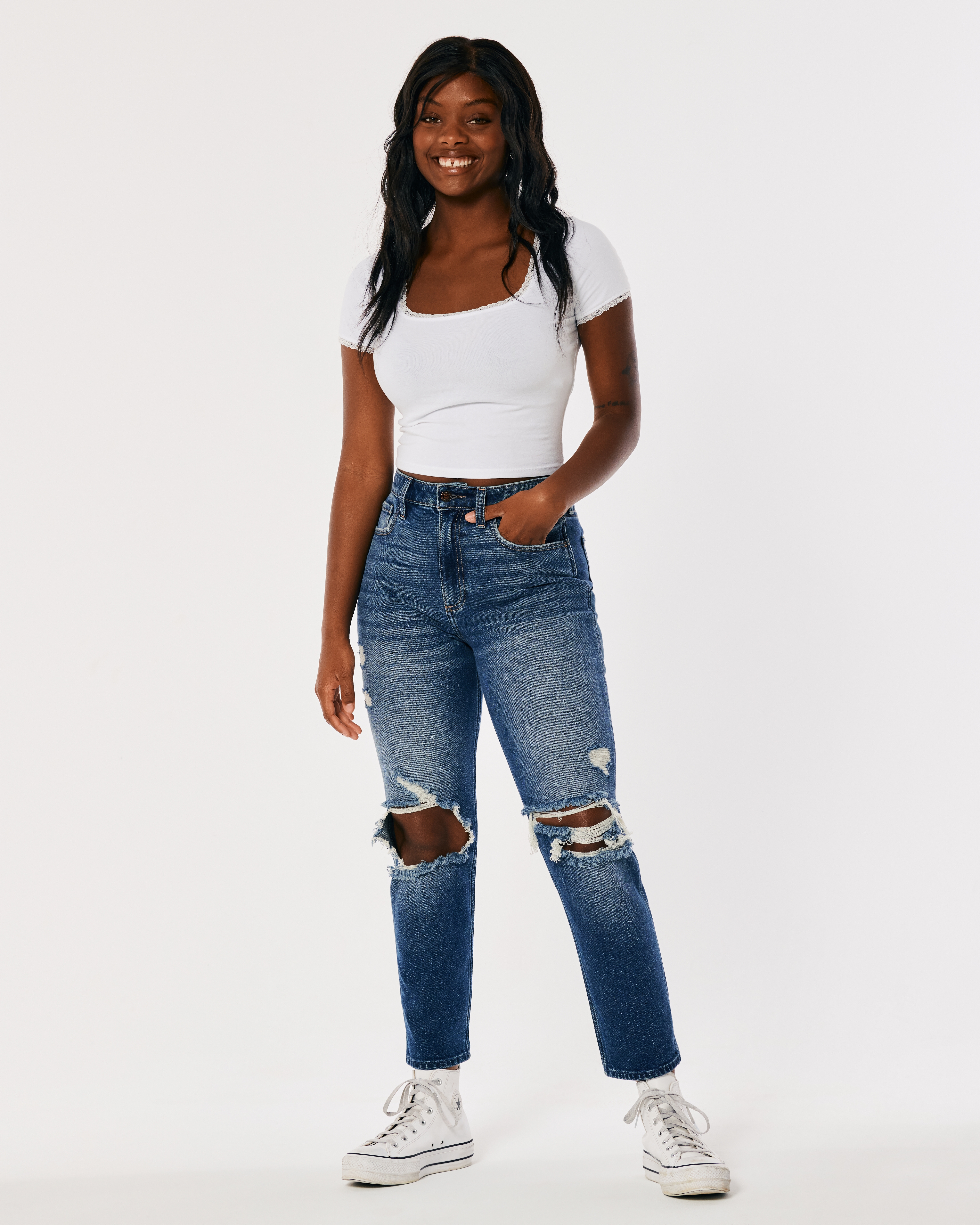 hollister ripped mom jeans