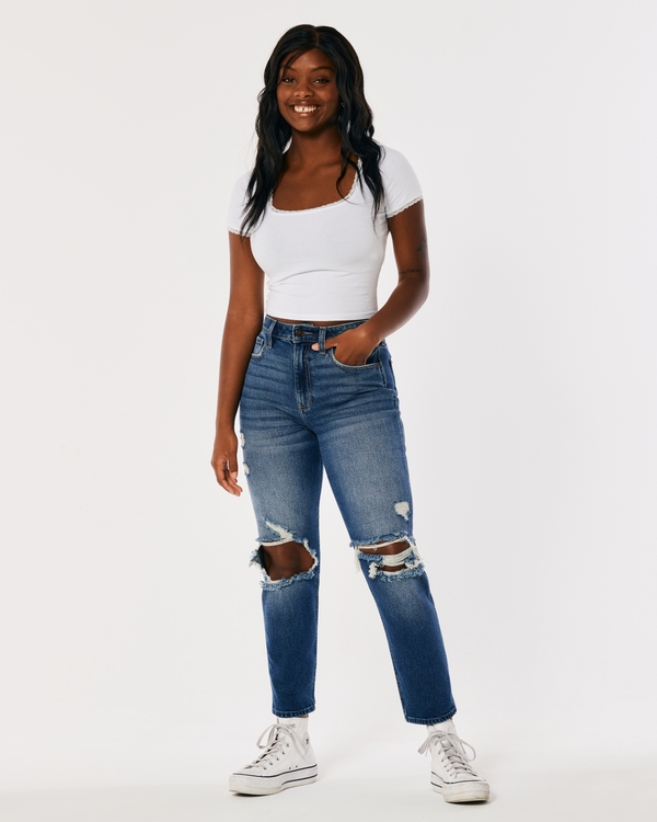 High waisted cheap ripped jeans hollister