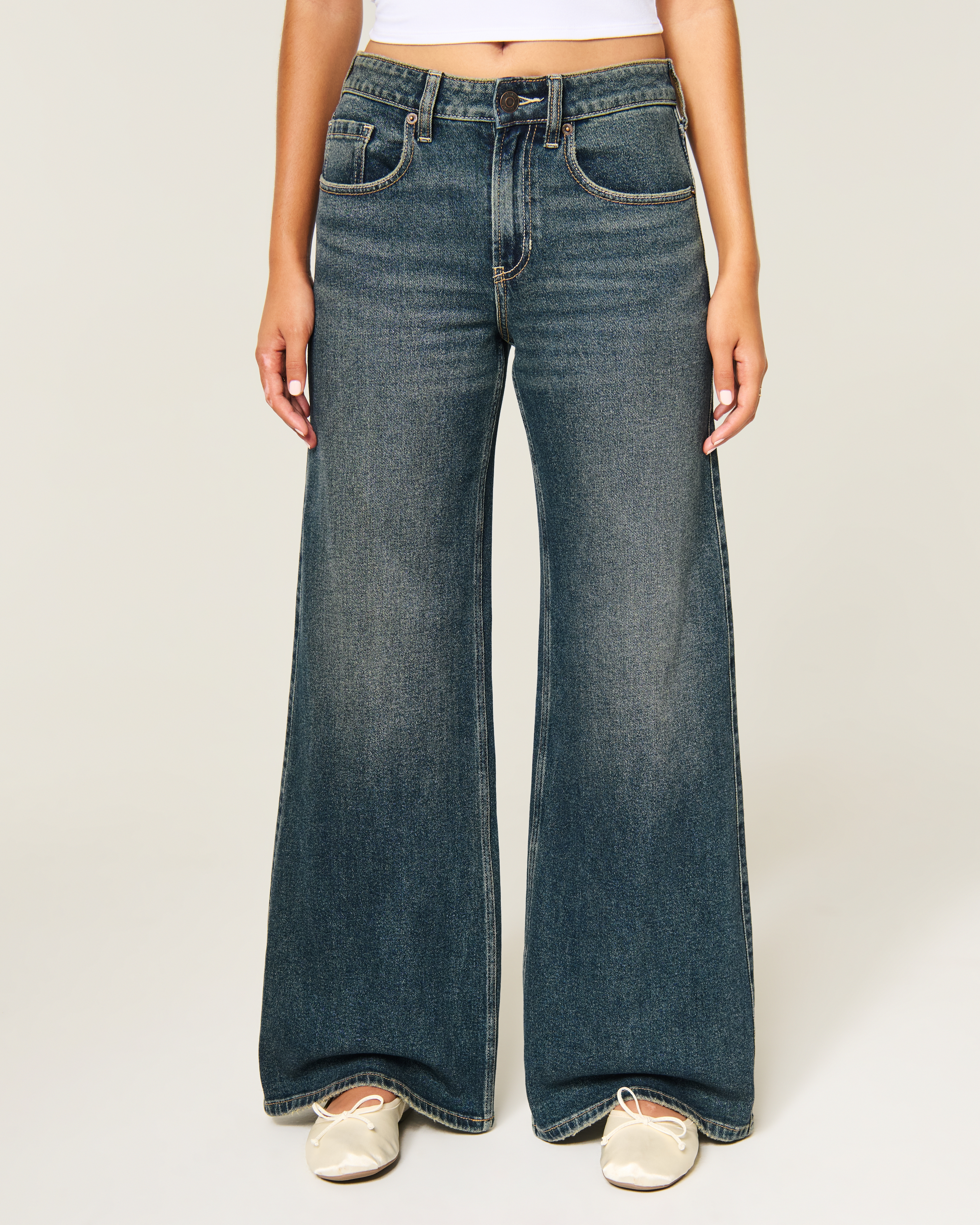 Женские джинсы Hollister High-Rise Dark Wash Wide-Leg Jeans — фото 3