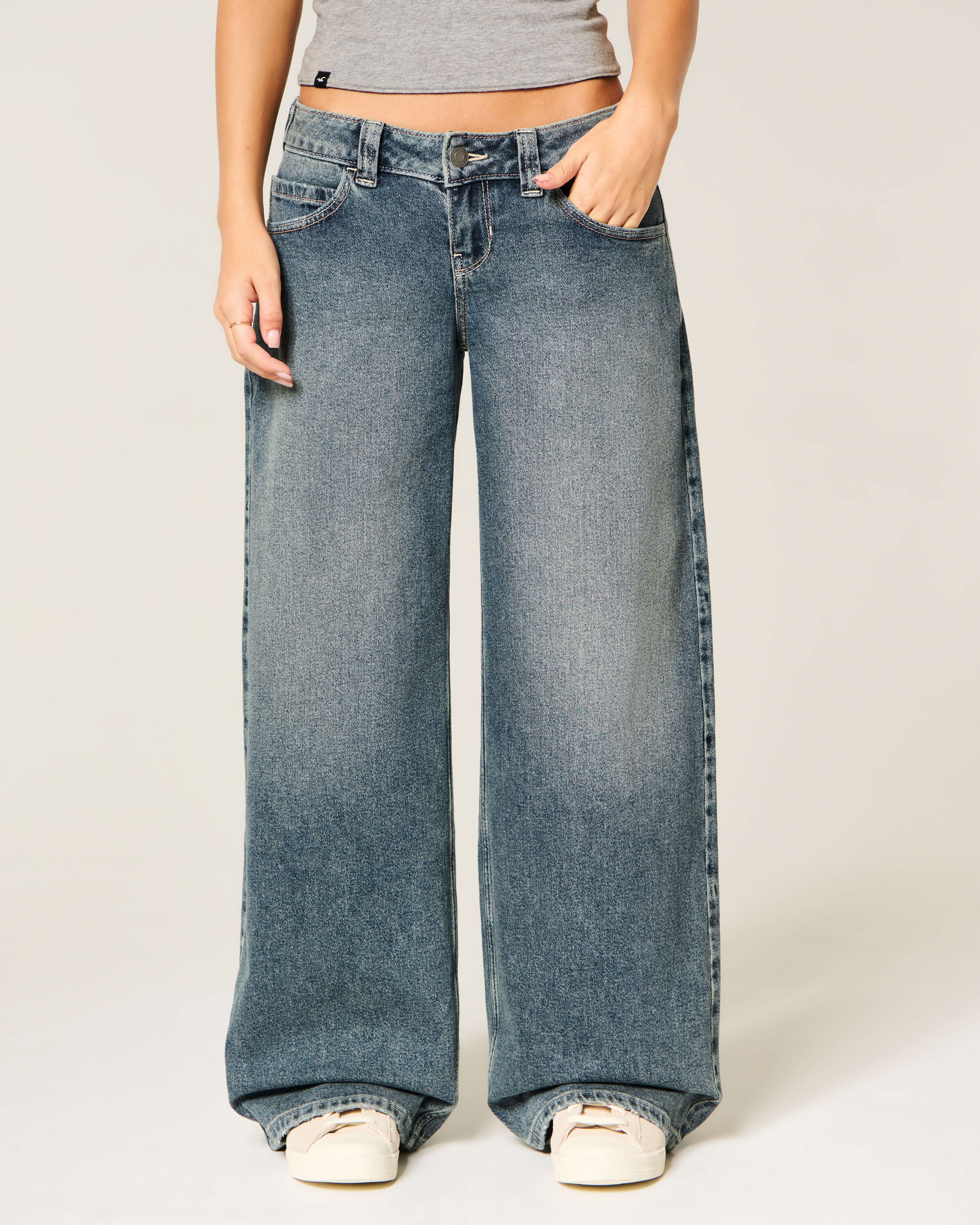 Женские джинсы Hollister Andi Adjustable Waist Ultra Low-Rise Super Baggy, цвет: Средний — фото 3