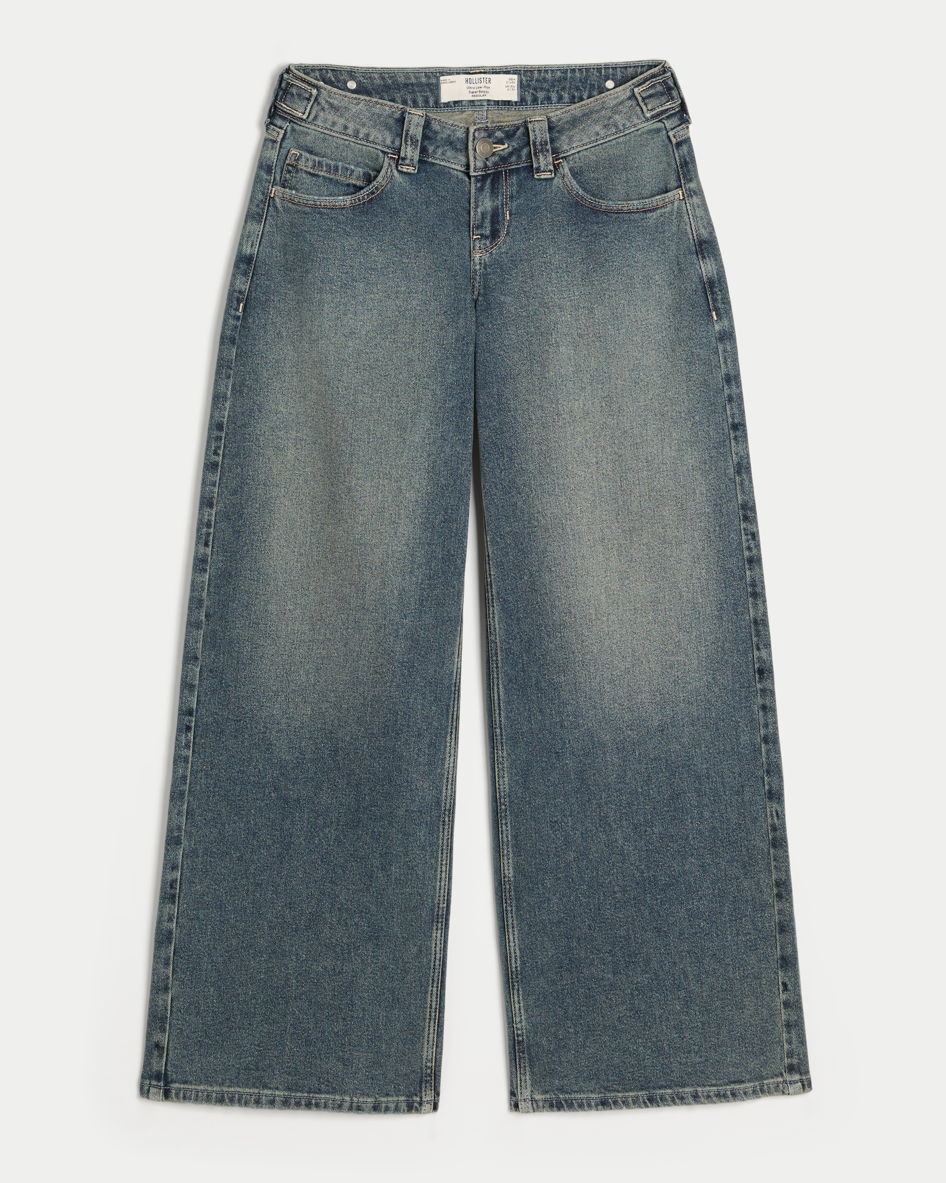 Женские джинсы Hollister Andi Adjustable Waist Ultra Low-Rise Super Baggy, цвет: Средний