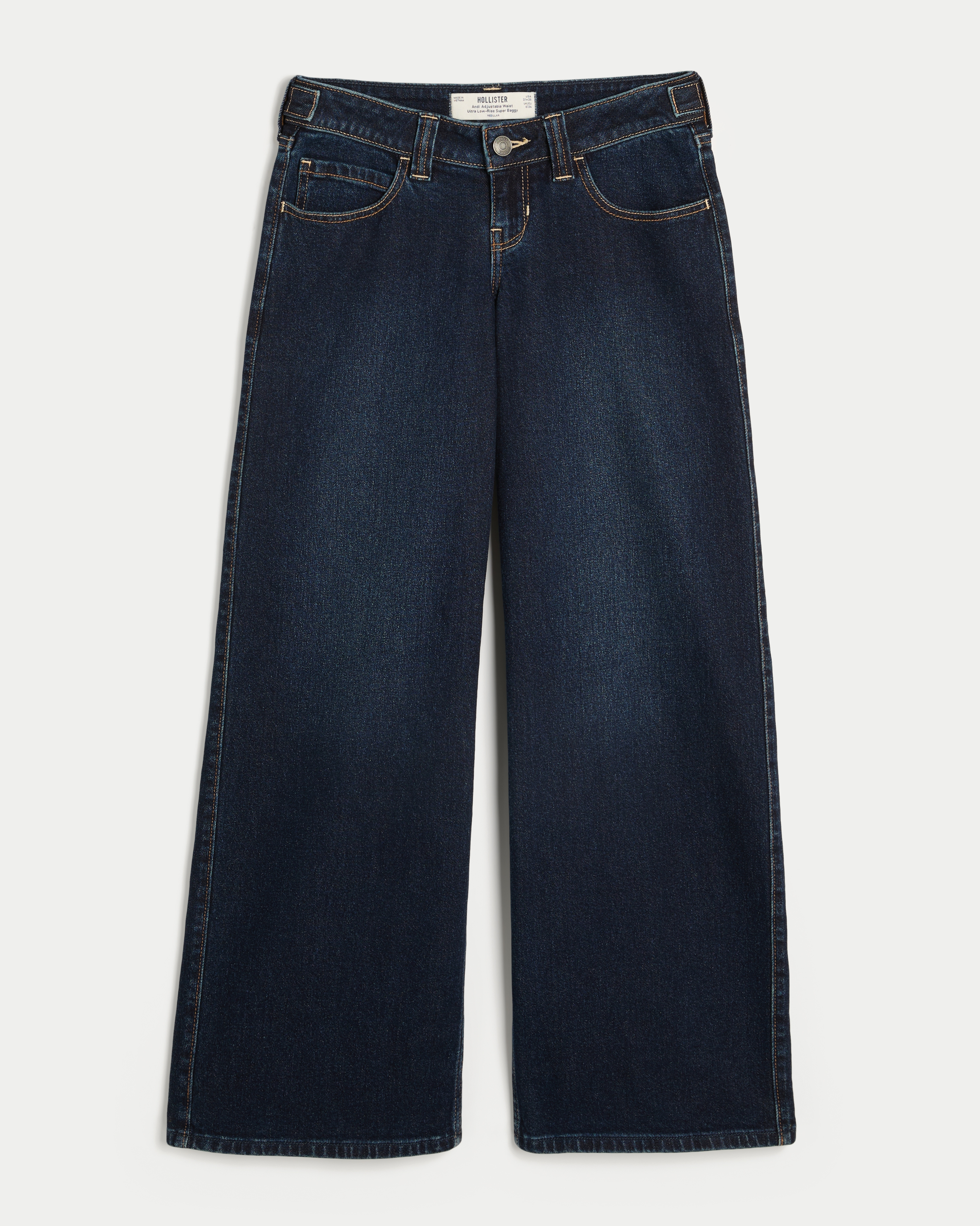 Женские джинсы Hollister Andi Adjustable Waist Ultra Low-Rise Super Baggy, цвет: Тёмный