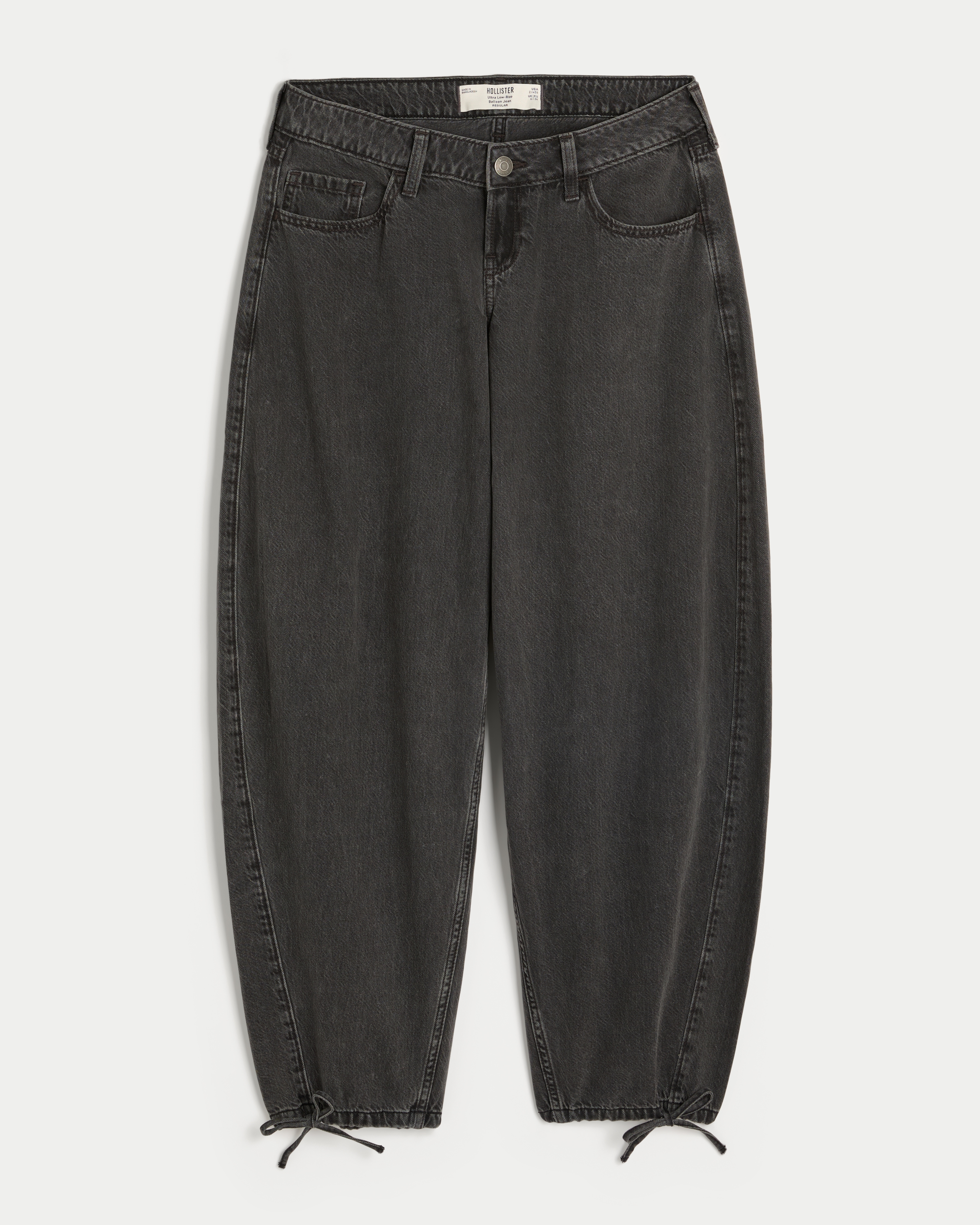 Женские джинсы Hollister Ultra Low-Rise Balloon, цвет: Чёрный потёртый