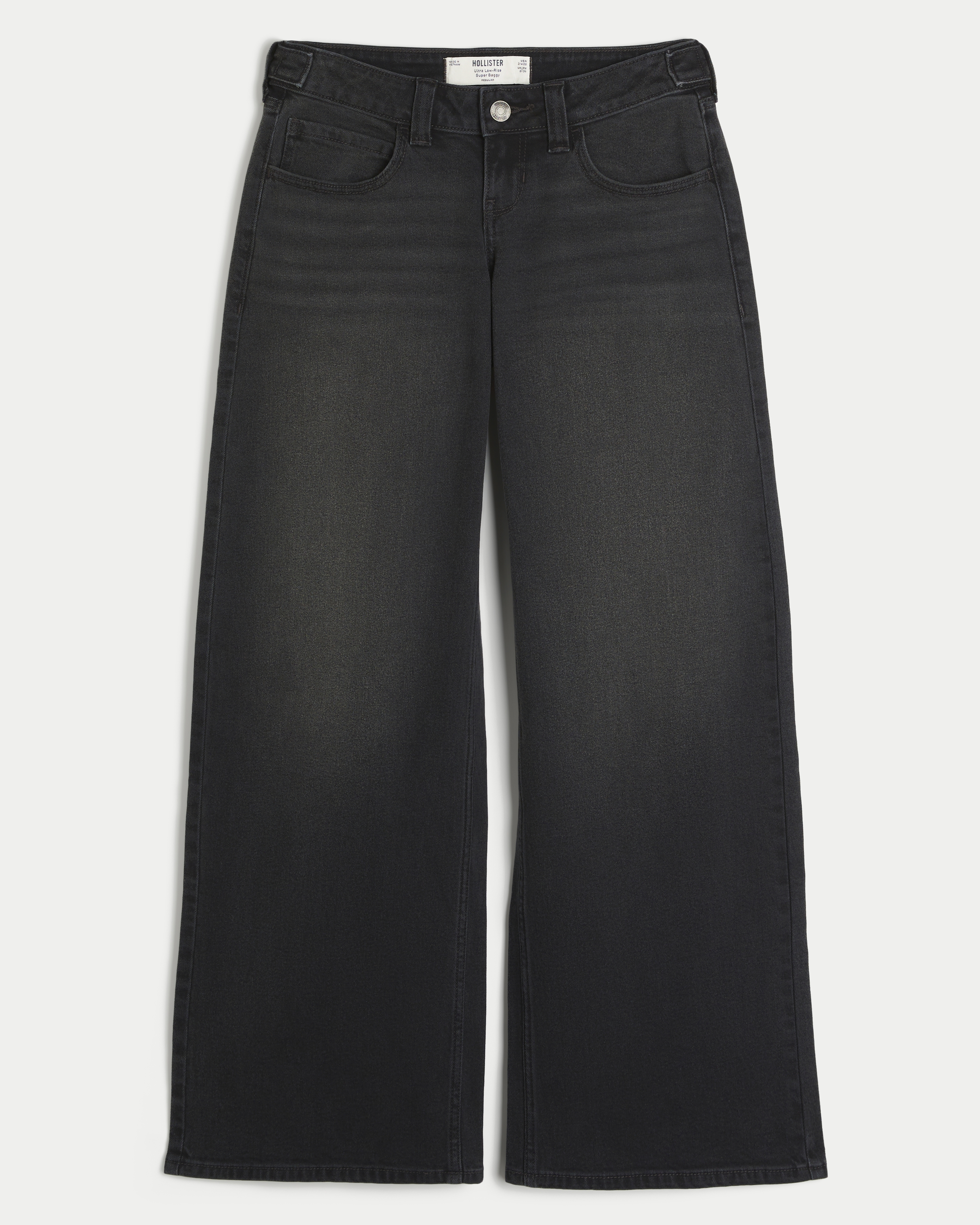 Женские джинсы Hollister Andi Adjustable Ultra Low-Rise Cherry Pocket Super Baggy, цвет: Чёрный варёный — фото 1