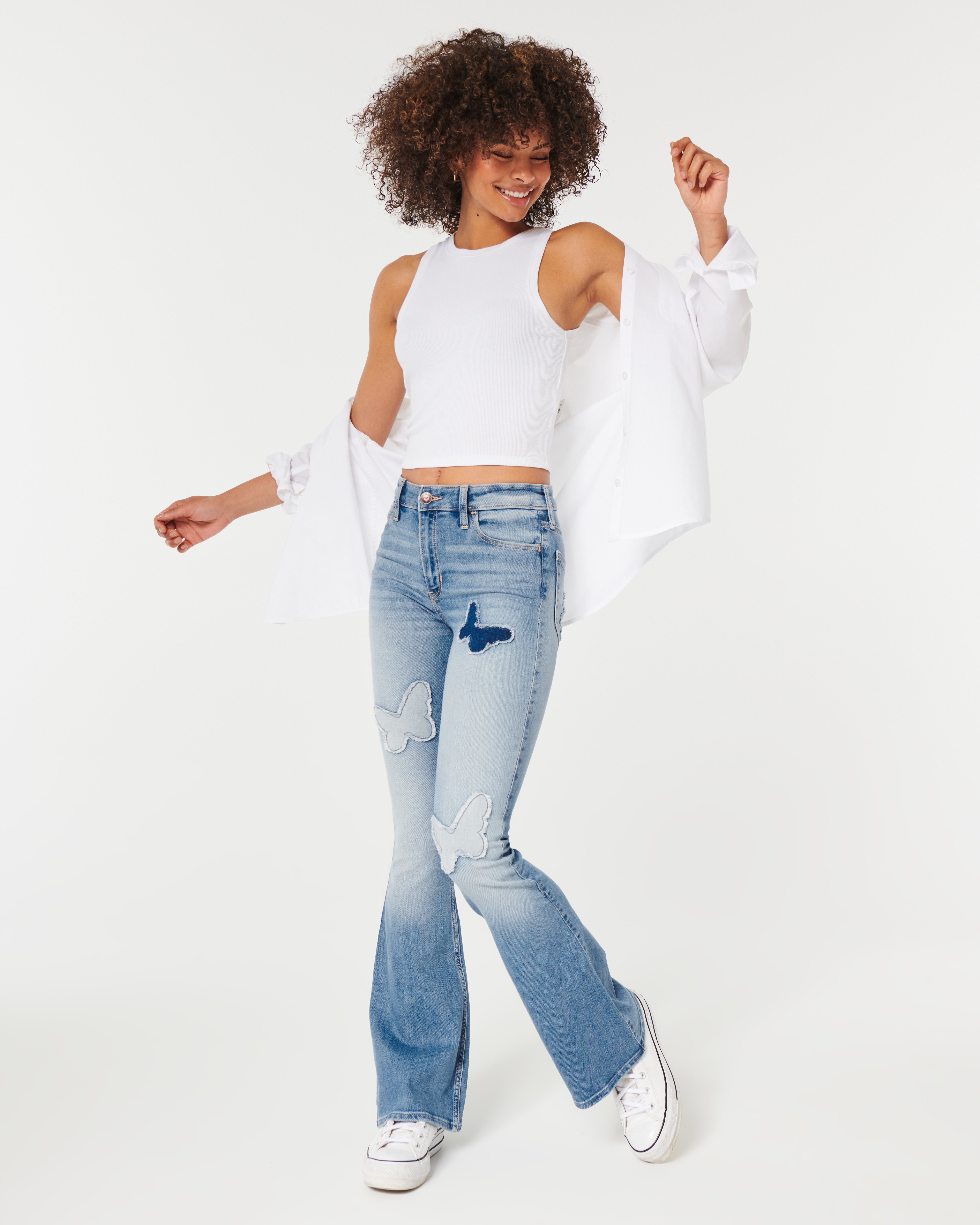 Женские джинсы Hollister High-Rise Medium Wash Butterfly Patch Flare Jeans — фото 2