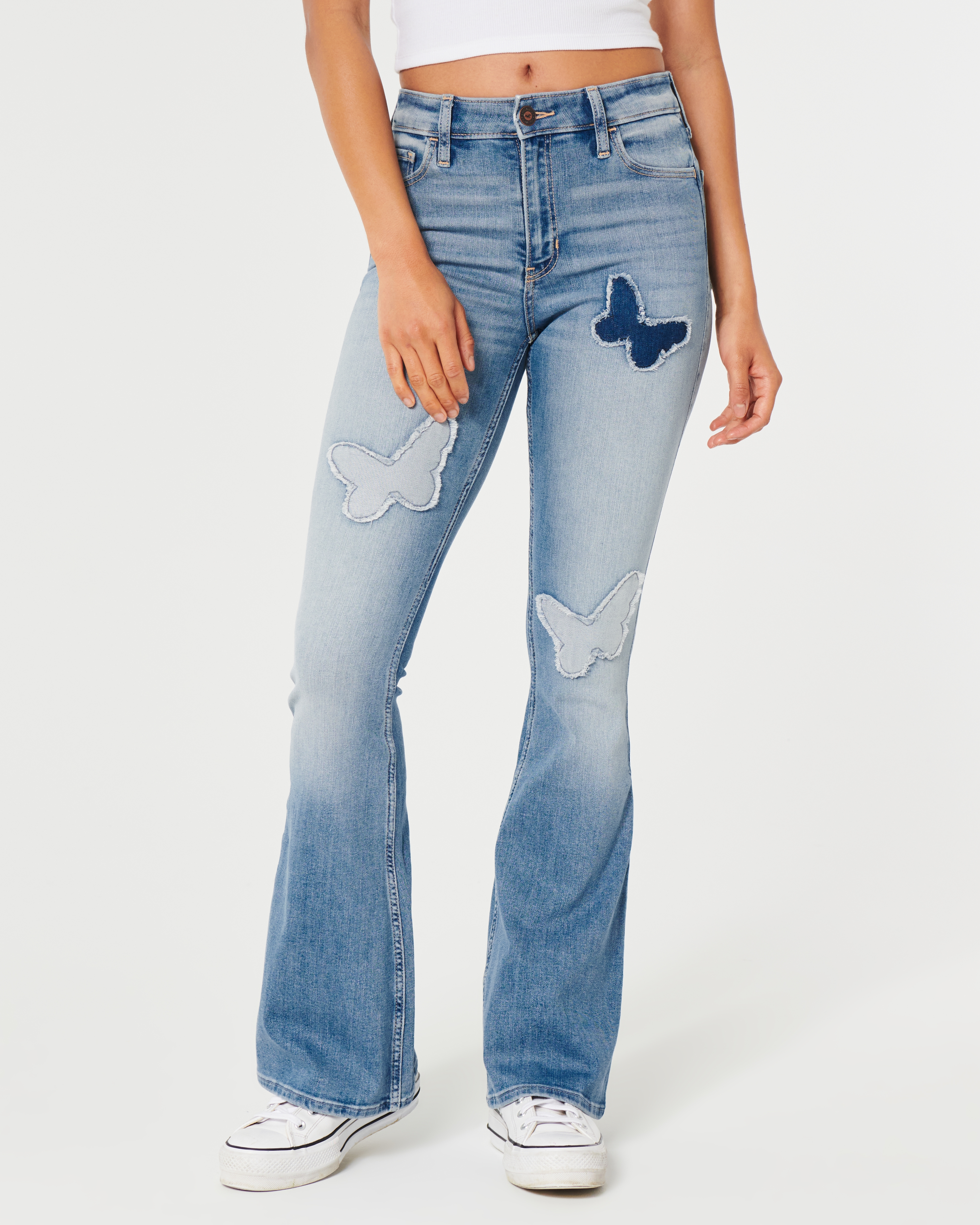 Женские джинсы Hollister High-Rise Medium Wash Butterfly Patch Flare Jeans — фото 3