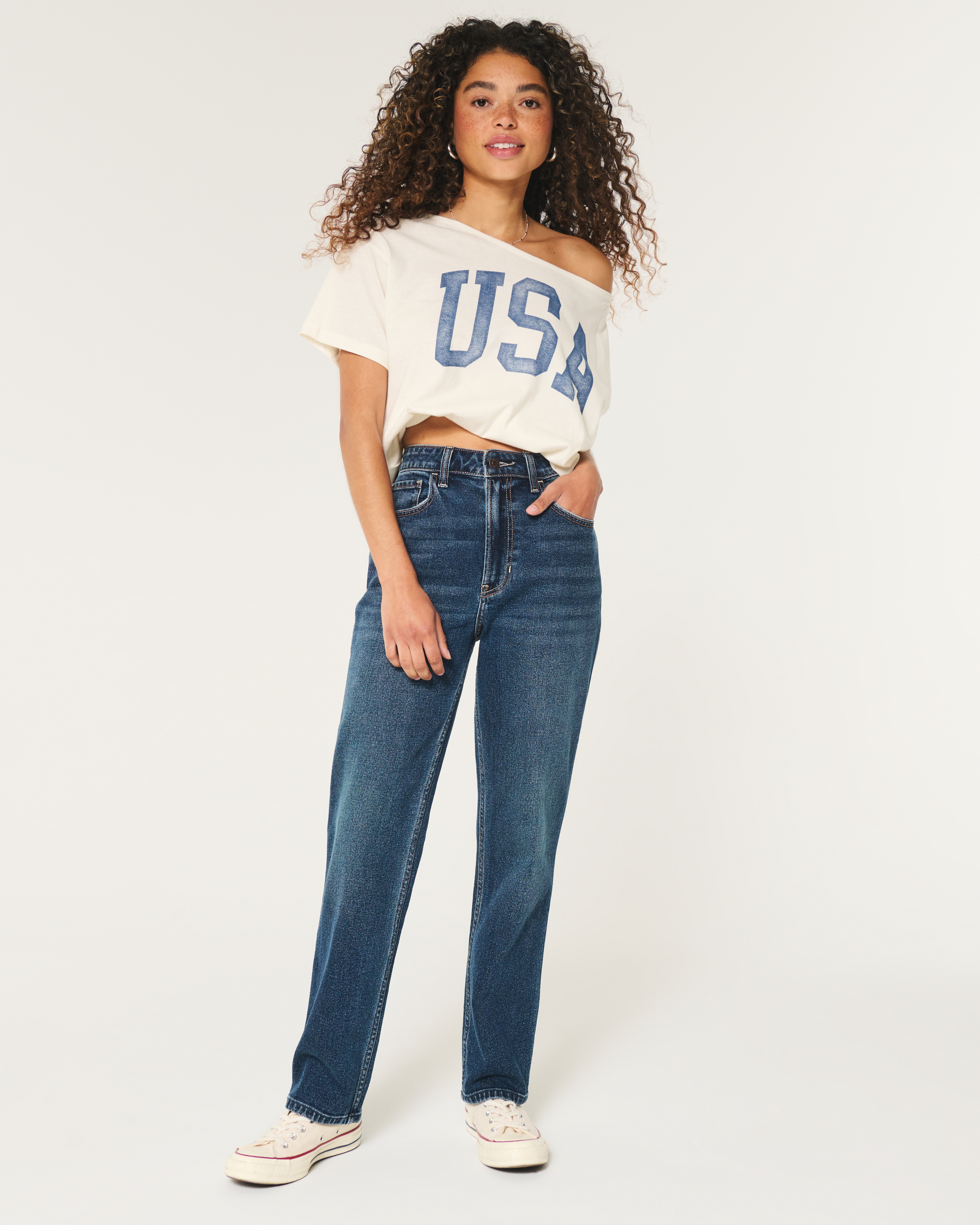 Женские джинсы Hollister Ultra High-Rise Dark Wash 90s Straight Jeans — фото 2