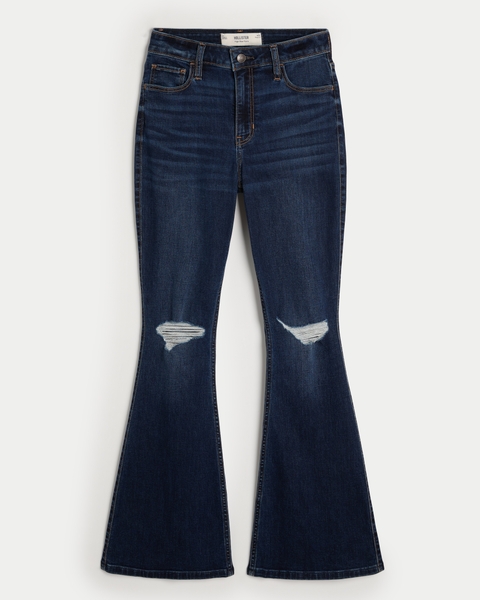 Женские джинсы Hollister High-Rise Ripped Dark Wash Flare Jeans