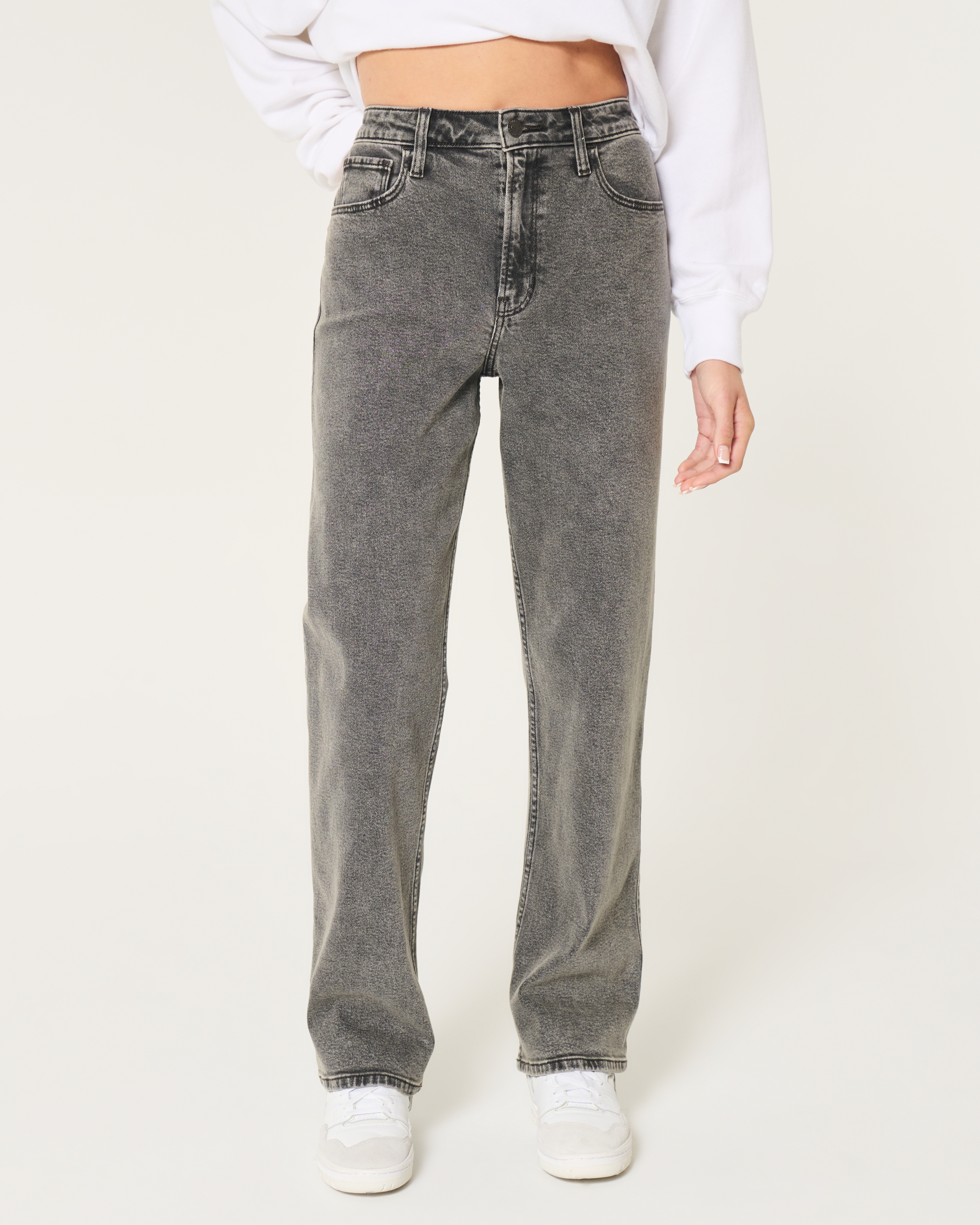 Женские джинсы Hollister Ultra High-Rise Dad, цвет: Потёртый чёрный — фото 3