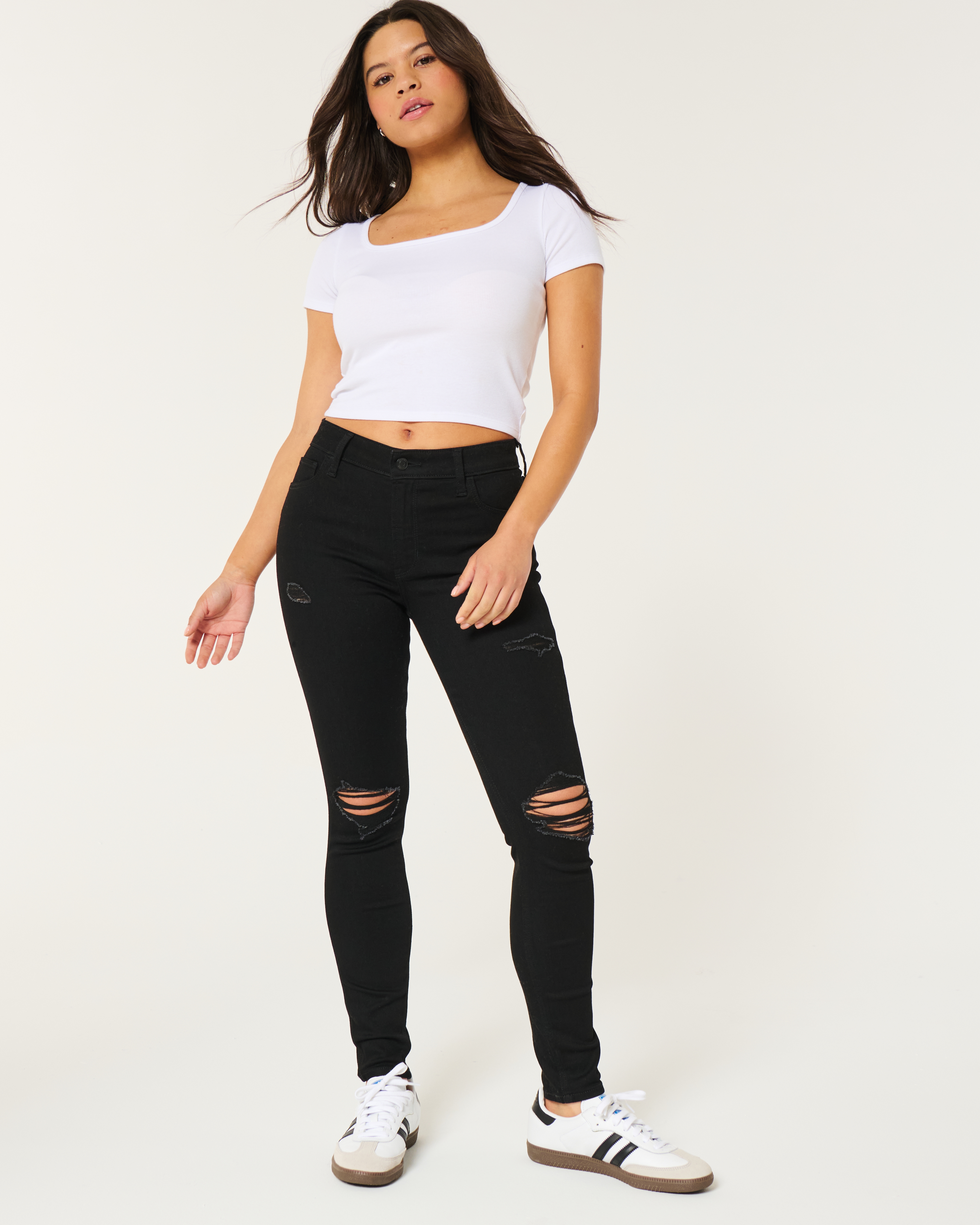 Женские джинсы Hollister High-Rise Ripped Black Super Skinny Jeans — фото 2