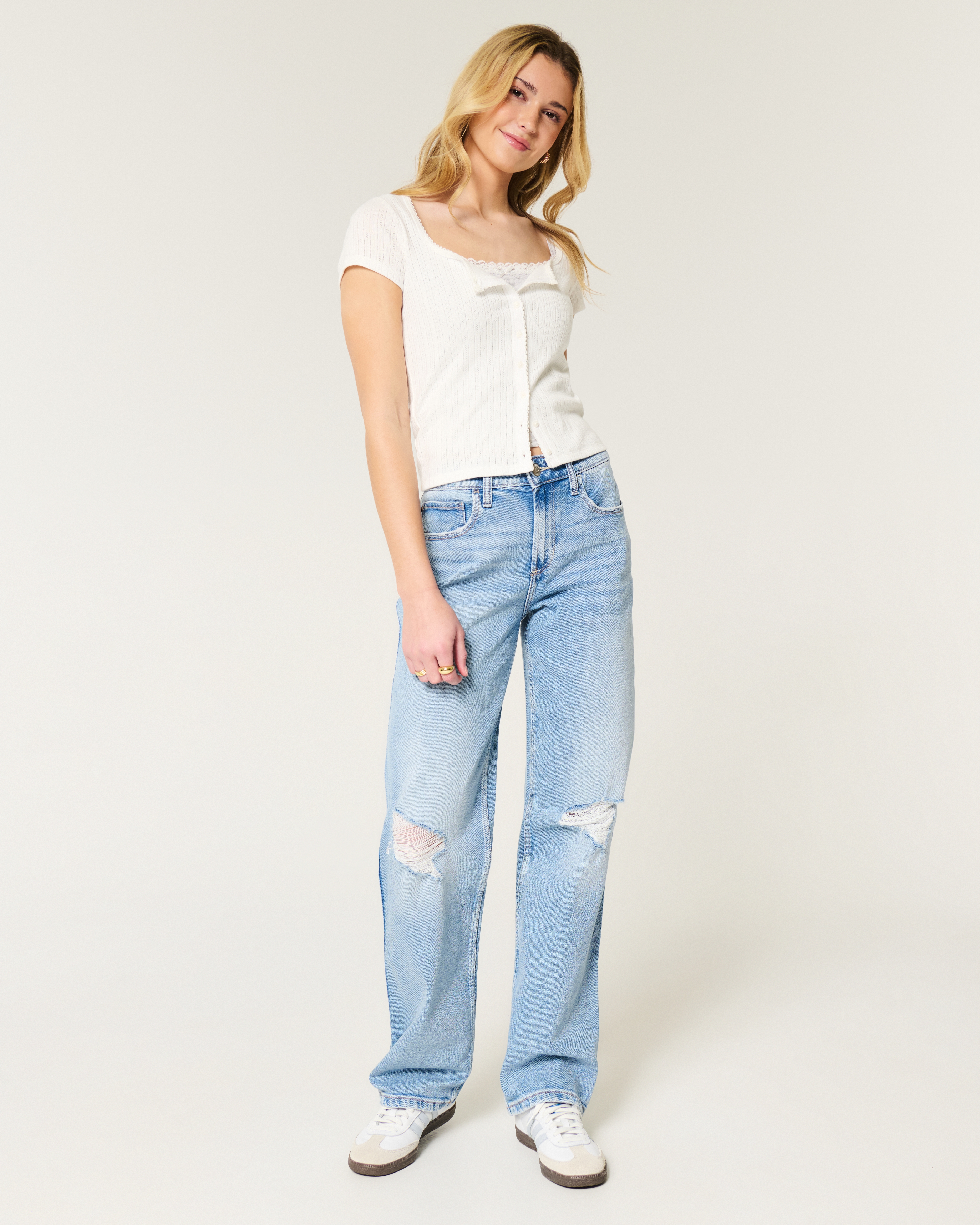 Женские джинсы Hollister High-Rise Light Wash Dad Jeans — фото 2