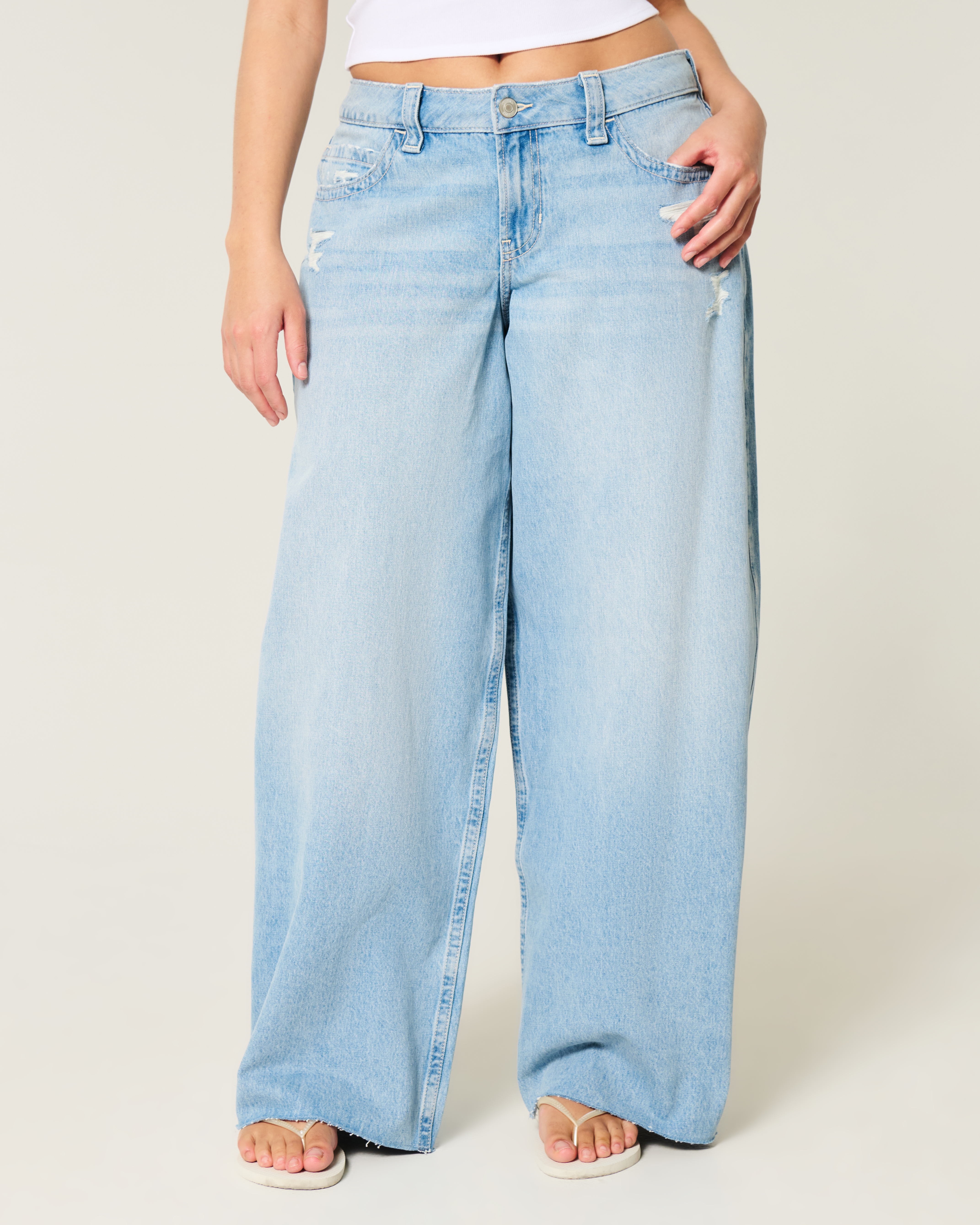 Женские джинсы Hollister Curvy Low-Rise Medium Wash Shell Embroidery Super Baggy Jeans — фото 3