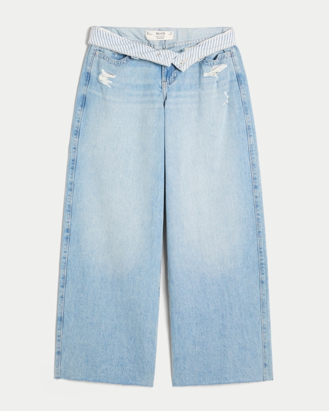 Женские джинсы Hollister Curvy Low-Rise Medium Wash Shell Embroidery Super Baggy Jeans