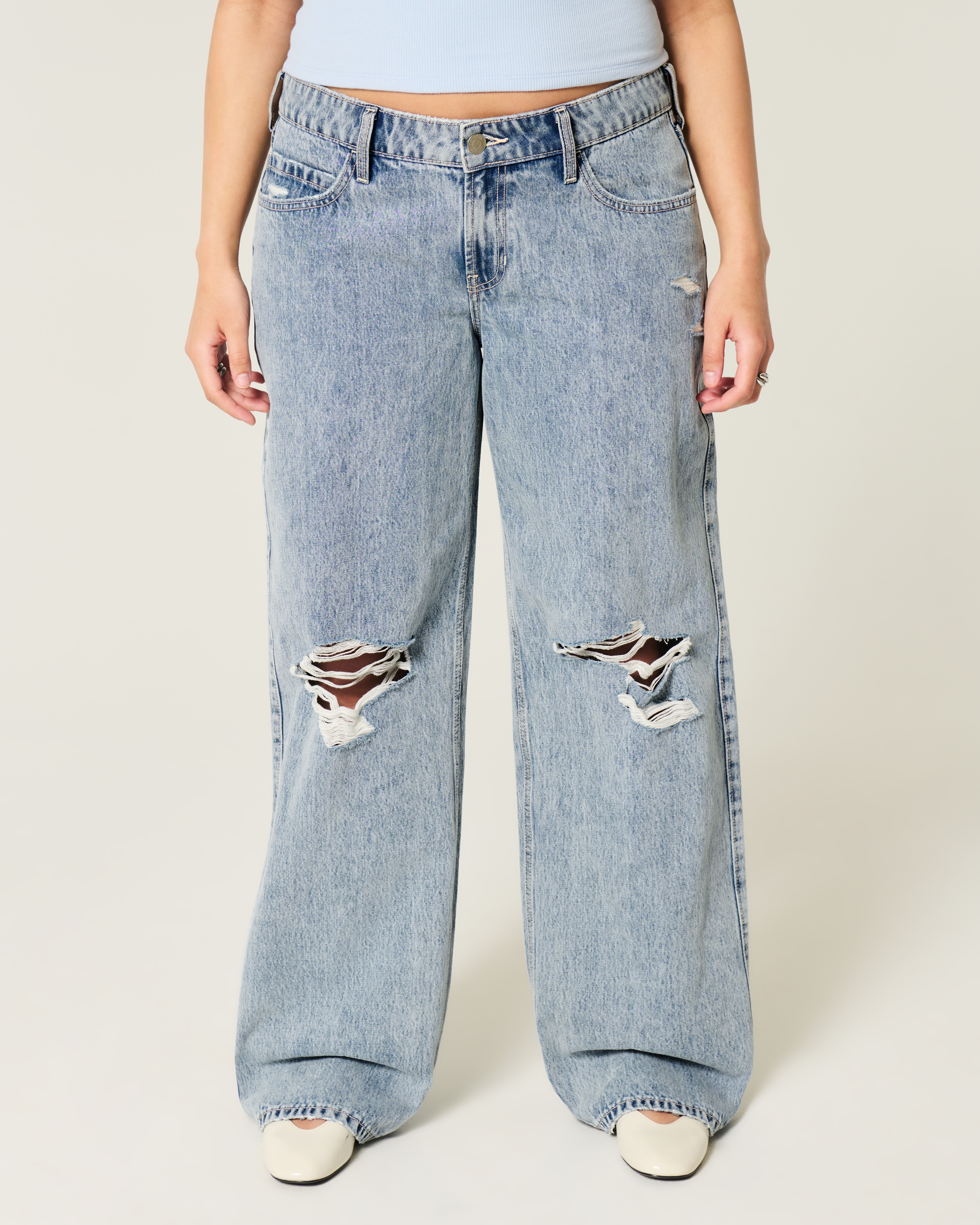 Женские джинсы Hollister Low-Rise Ripped Medium Wash Baggy Jeans — фото 2
