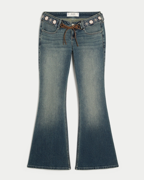 Женские джинсы Hollister Ultra Low-Rise Embroidered Belt Medium Wash Flare Jeans