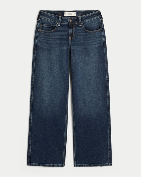 Женские джинсы Hollister Adjustable Waist Low-Rise Dark Wash Back Buckle Baggy Jeans