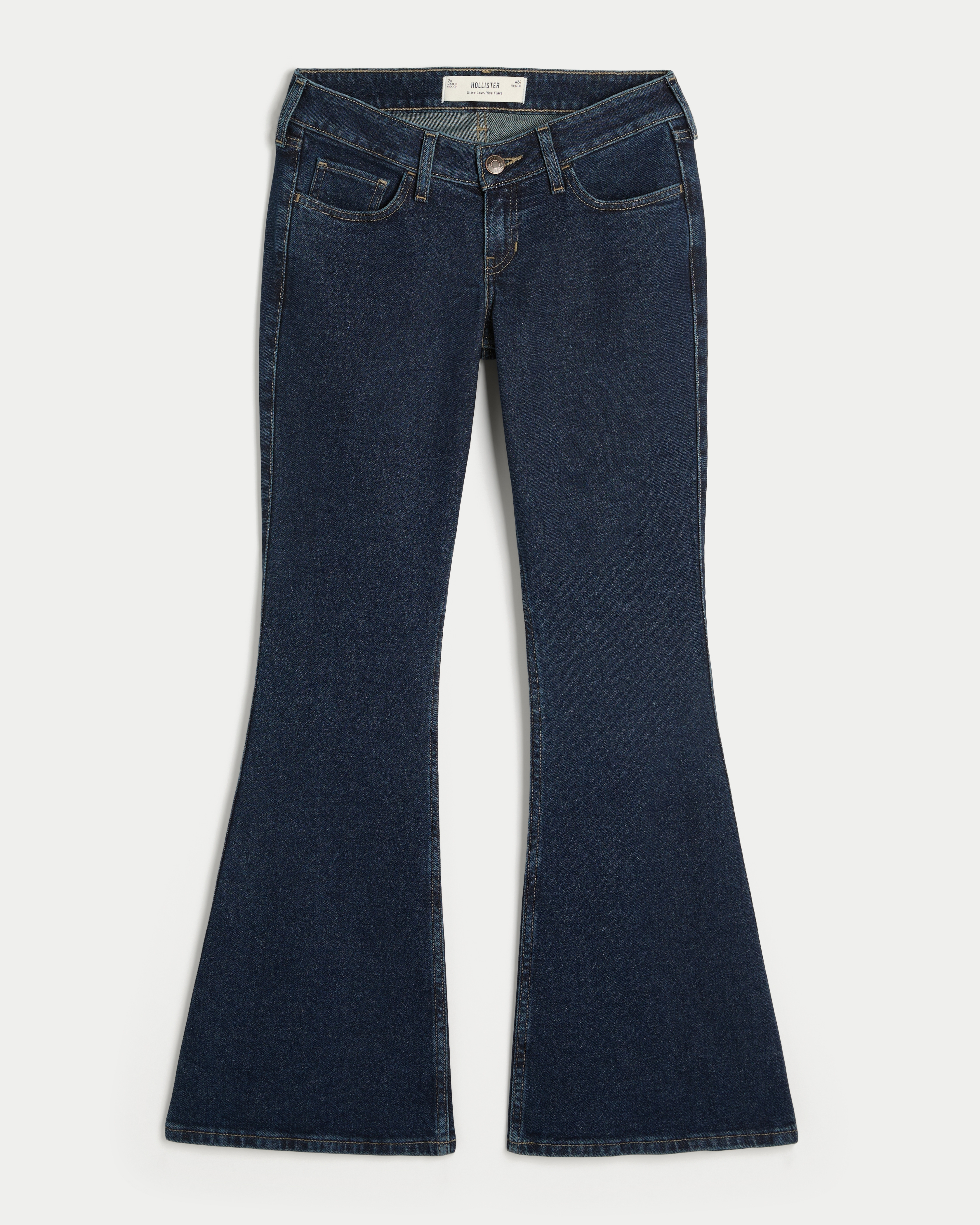 Женские джинсы Hollister Ultra Low-Rise Floral Embroidery Flare, цвет: Тёмный