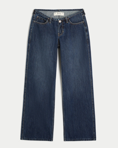 Женские джинсы Hollister Ultra Low-Rise Mini Waistband Dark Wash Tie Waist Baggy Jeans