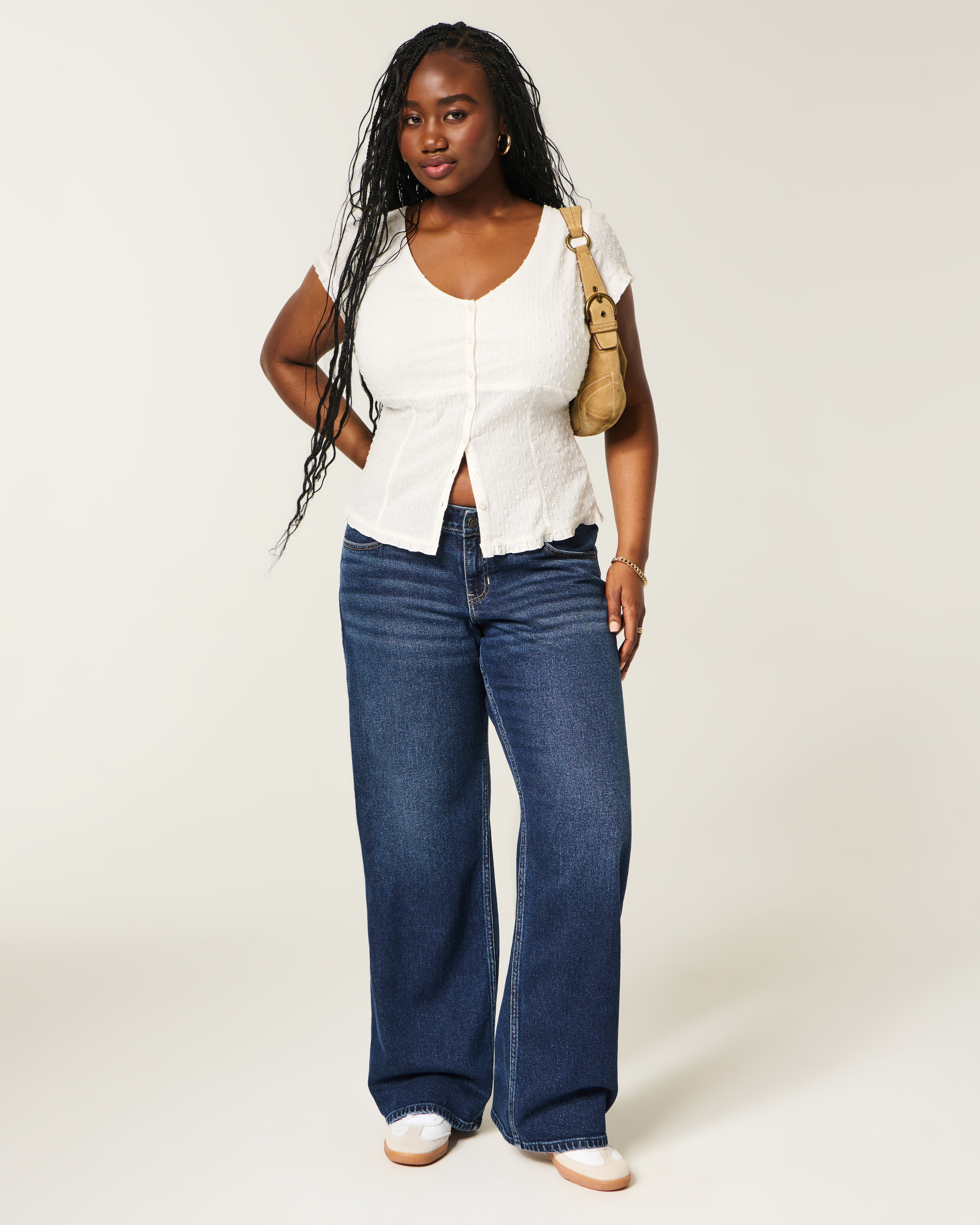 Женские джинсы Hollister Andi Adjustable Waist Low-Rise Dark Wash Back Buckle Baggy Jeans — фото 2