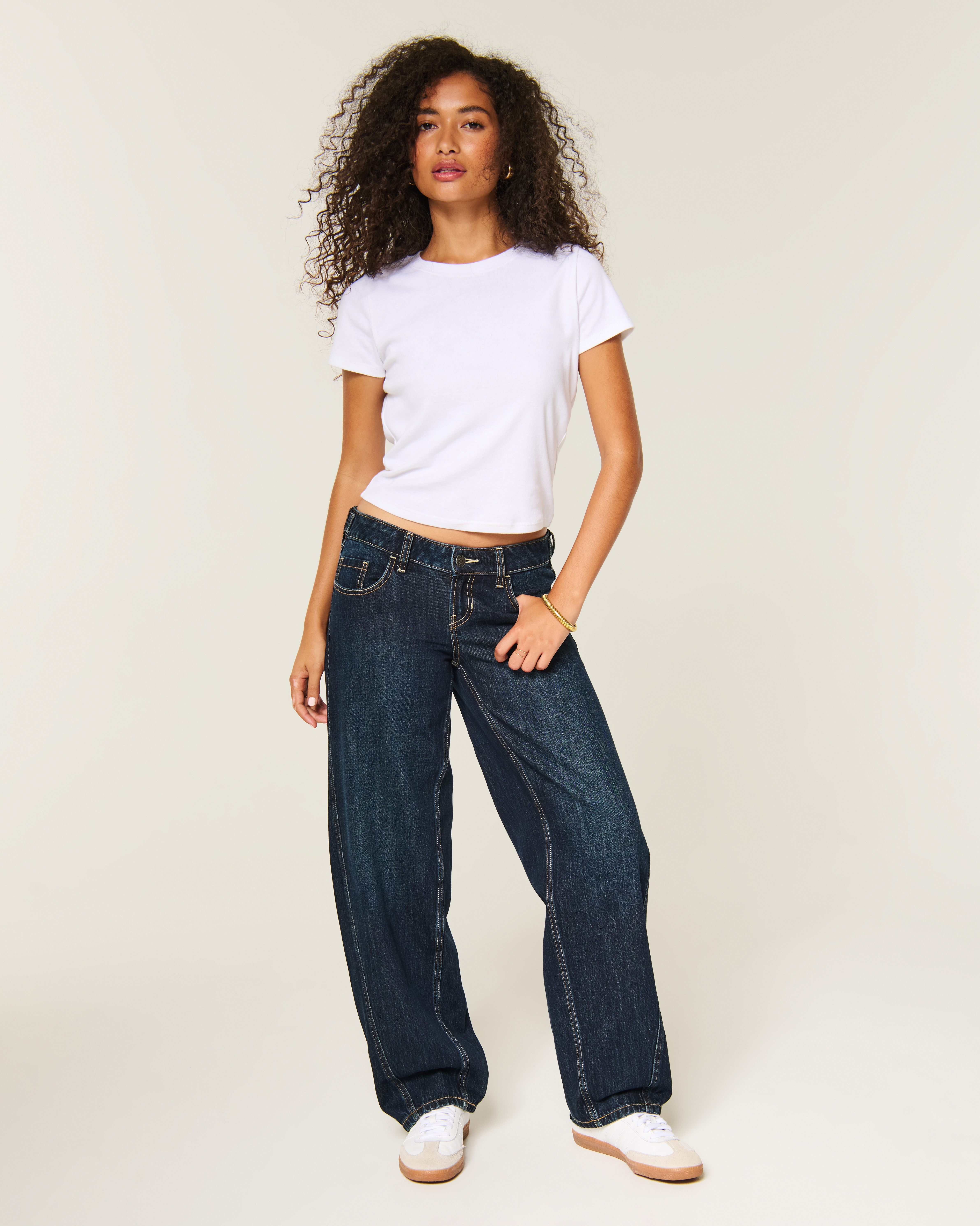 Женские джинсы Hollister Andi Adjustable Ultra Low-Rise Dark Wash Barrel Jeans — фото 2