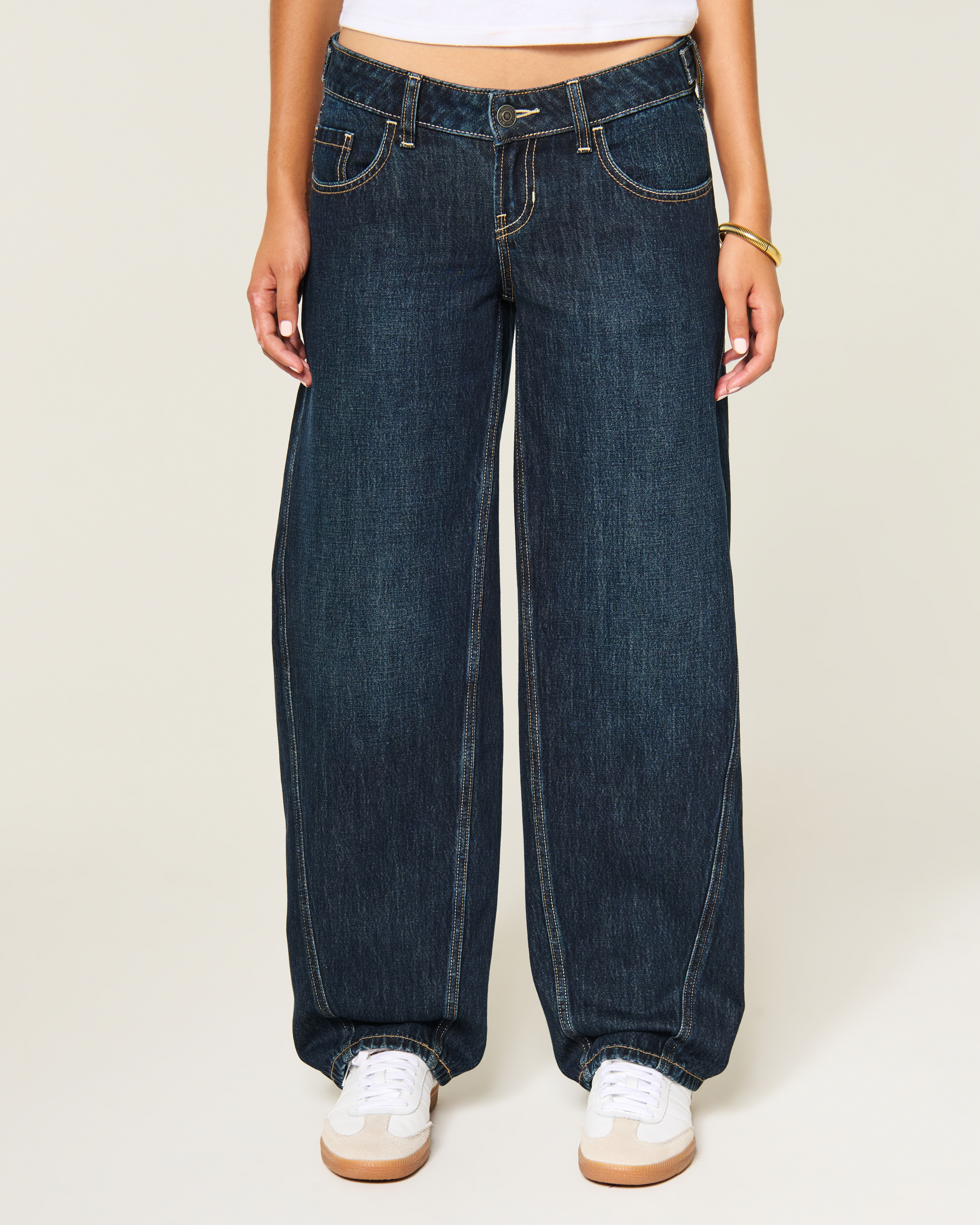 Женские джинсы Hollister Andi Adjustable Ultra Low-Rise Dark Wash Barrel Jeans — фото 3