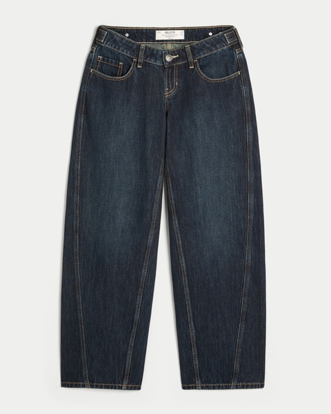 Женские джинсы Hollister Andi Adjustable Ultra Low-Rise Dark Wash Barrel Jeans