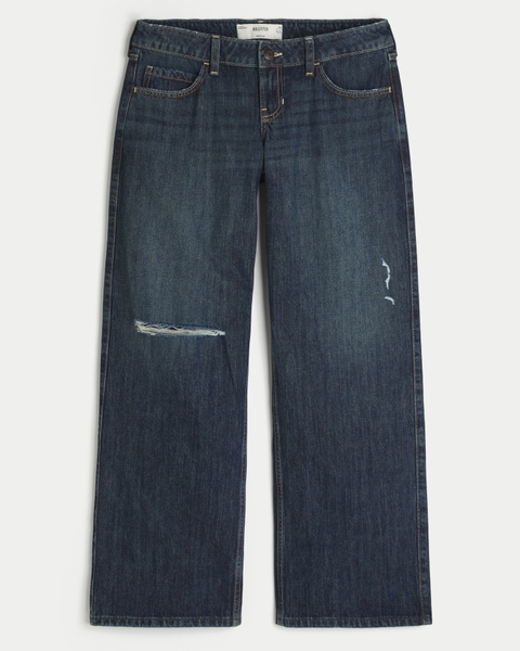 Женские джинсы Hollister Ultra Low-Rise Ripped Light Wash Baggy Jeans