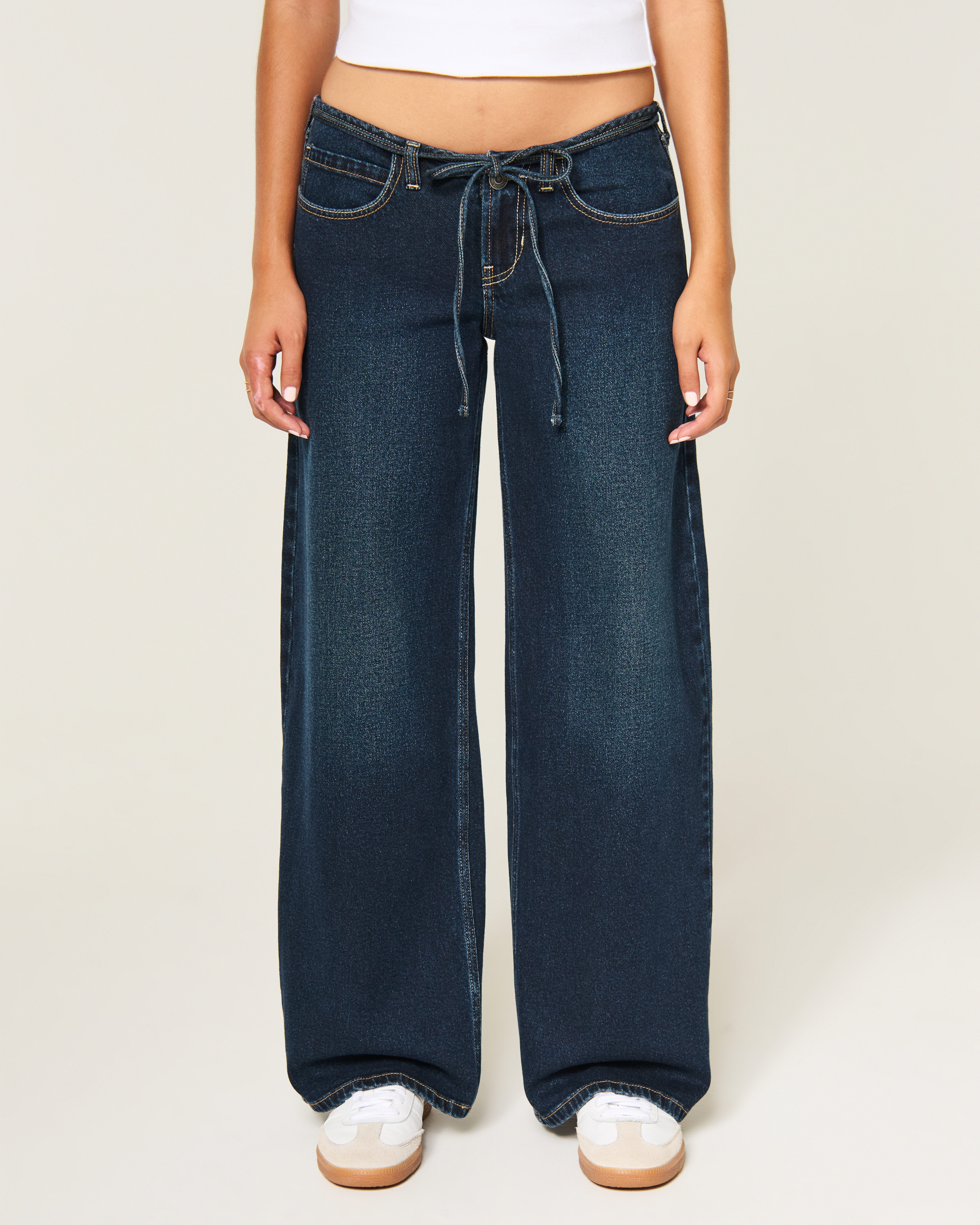 Женские джинсы Hollister Ultra Low-Rise Mini Waistband Dark Wash Tie Waist Super Baggy Jeans — фото 3