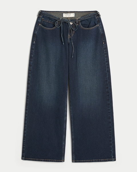 Женские джинсы Hollister Ultra Low-Rise Mini Waistband Dark Wash Tie Waist Super Baggy Jeans