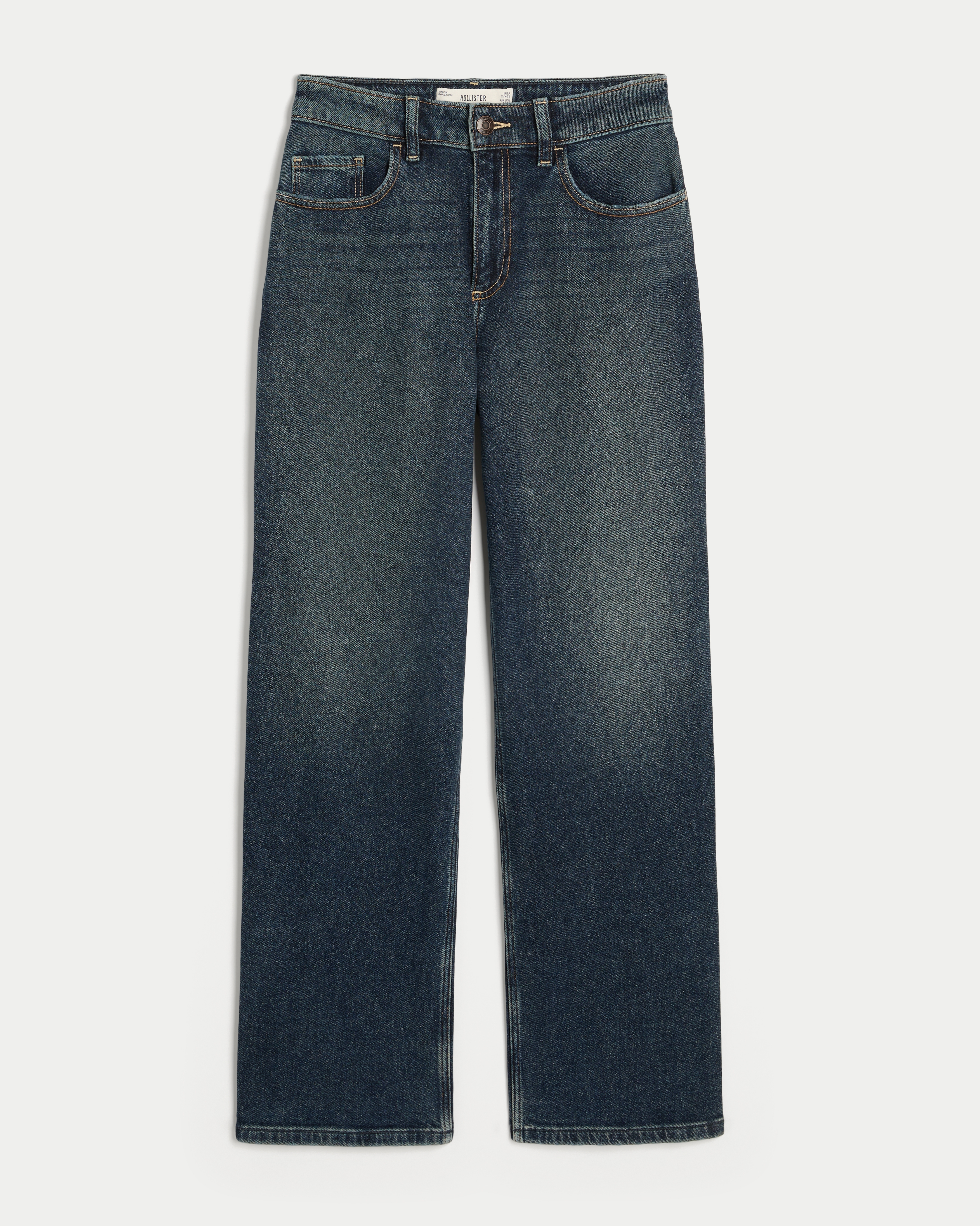 Женские джинсы Hollister Curvy High-Rise Dad, цвет: Тёмный